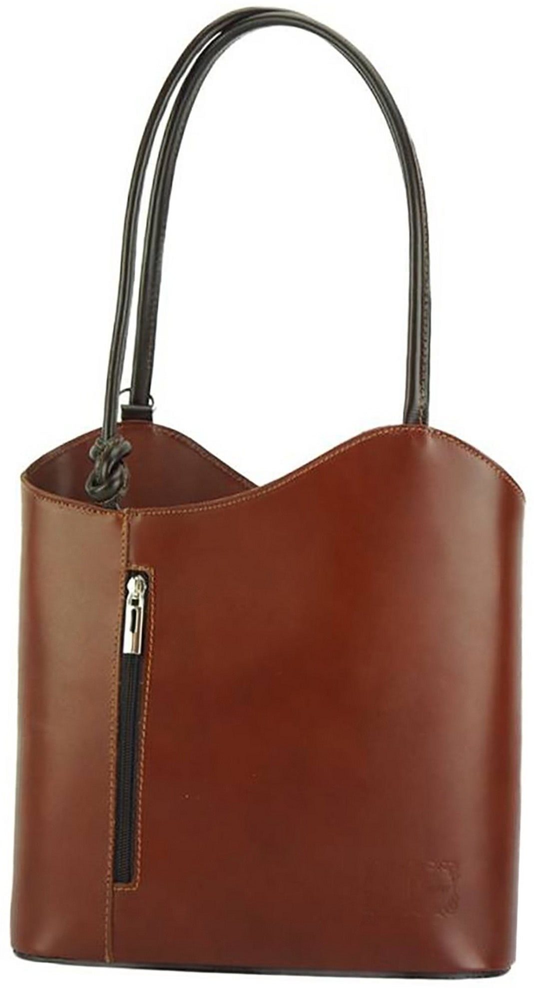 FLORENCE Schultertasche Florence 2in1 Echtleder Damen Handtasche (Schultertasche, Schultertasche), Damen Tasche Echtleder braun, Made-In Italy