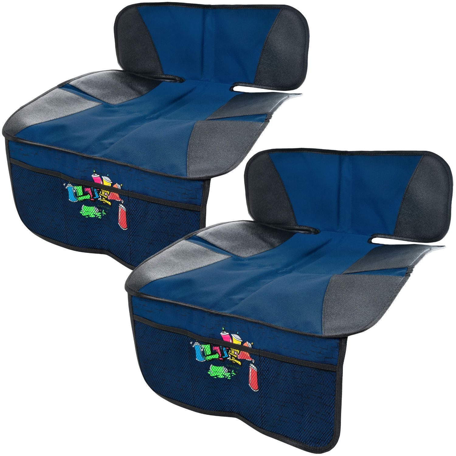 WALSER Kindersitzunterlage 2x Schutz-Unterlage Schon-Bezug Kindersitz Blau, Set, 1-tlg., 1x Unterlage für Kindersitz, Auto Sitz-Schoner KFZ Autositz-Auflage Netzfächer Isofix geeignet