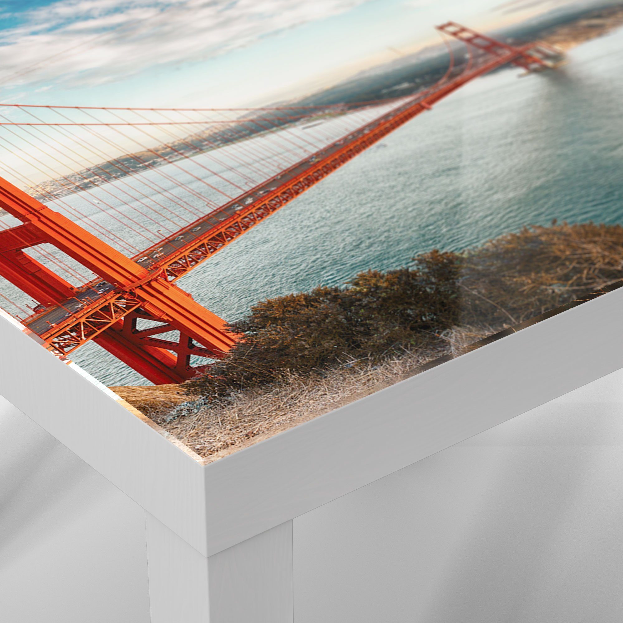DEQORI Couchtisch 'Golden Gate Glas Weiß Glastisch Beistelltisch Bridge', modern
