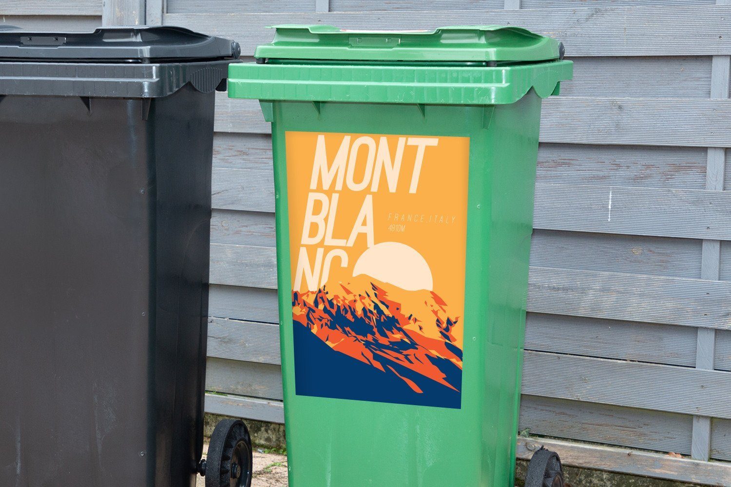 Alpen Abfalbehälter St), - Container, Berg Wandsticker - Sticker, Mont (1 MuchoWow Mülleimer-aufkleber, Mülltonne, Blanc