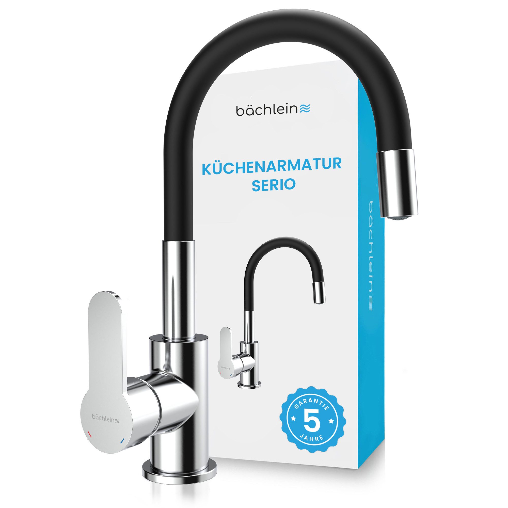 Bächlein Küchenarmatur Serio - flexible Spültischarmatur mit biegbarem Flexschlauch Einhebelmischer - Spültischbatterie