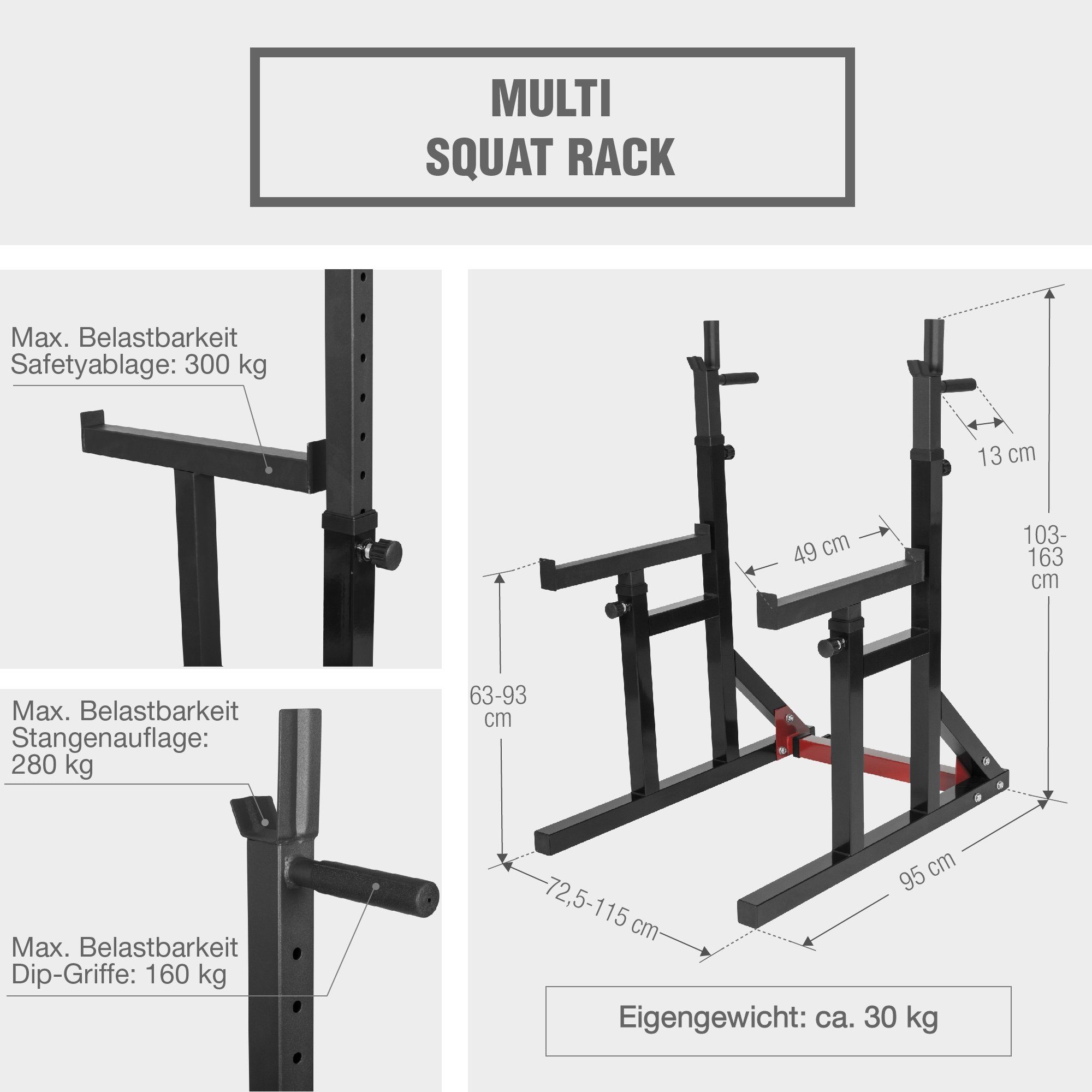 GORILLA SPORTS Squat Rack Multi Squat Rack inkl. Langhantel Set, (10-tlg)
