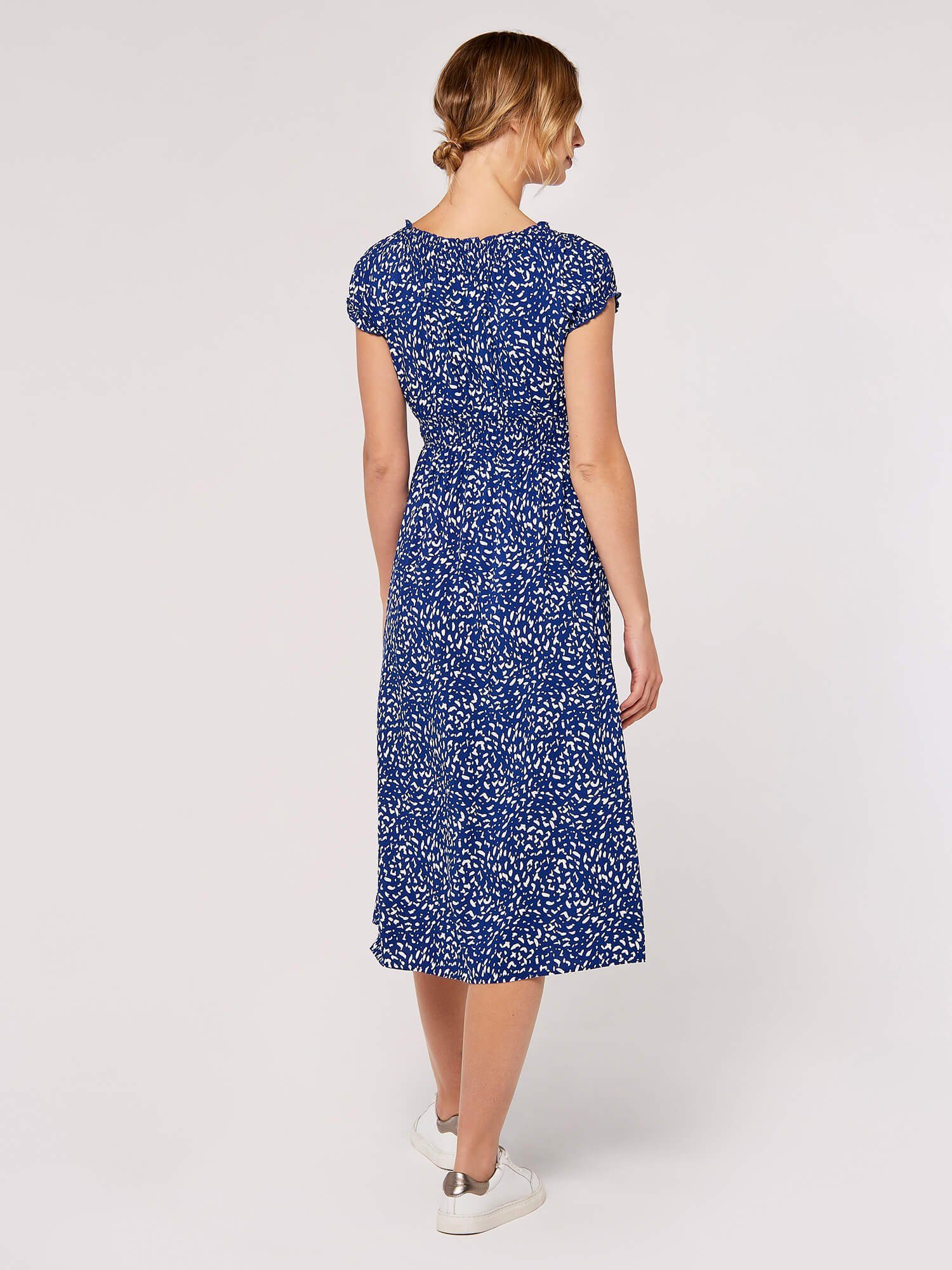 Apricot Druckkleid Midikleid Elastischer Bund
