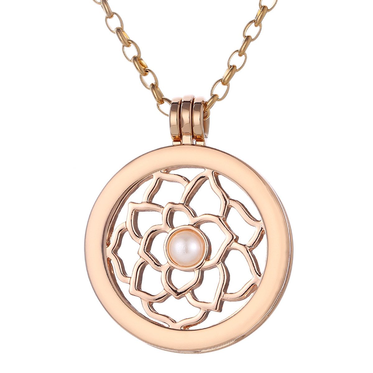 Kette mit Anhänger Halskette 70 cm gold mit Coin Amulett 33 mm