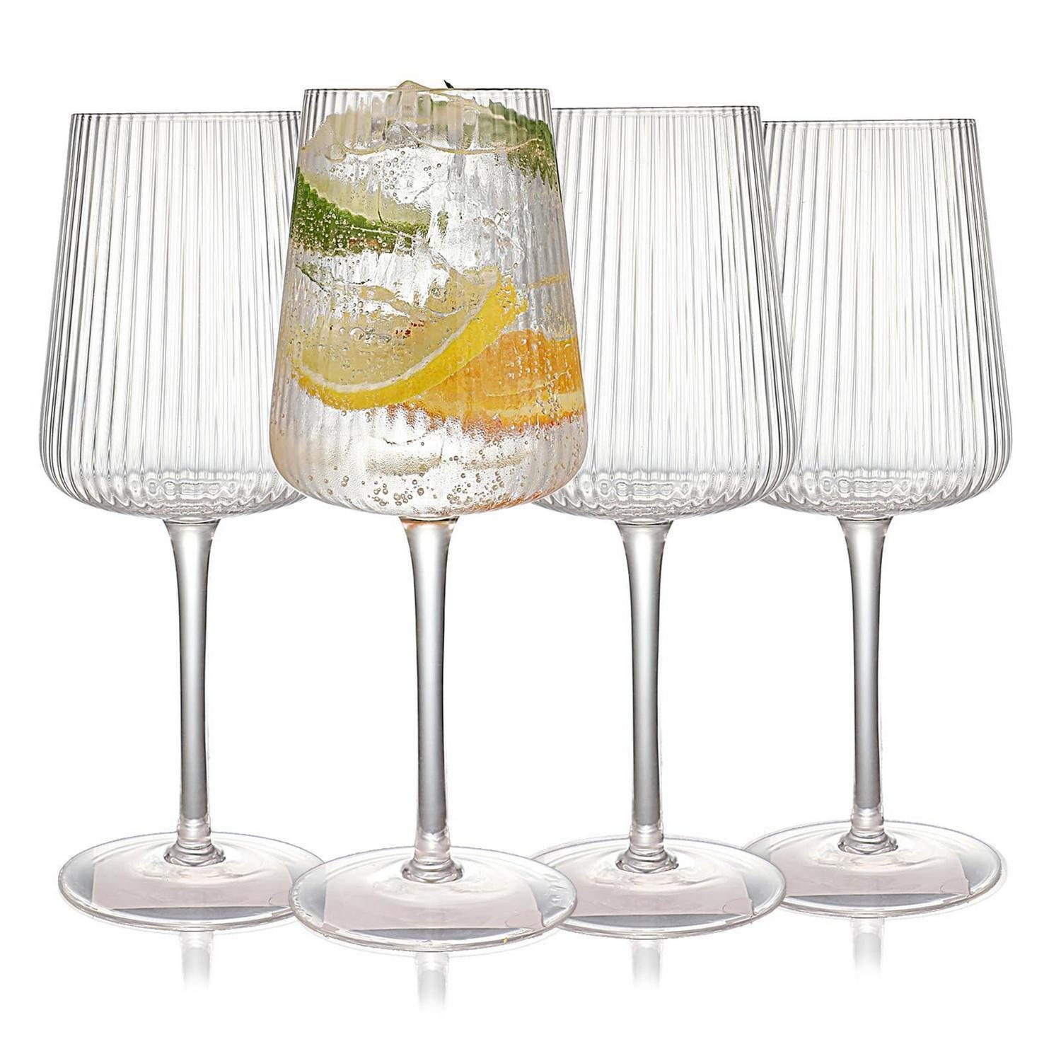 LuxusKollektion Weinglas Weingläser gerippt 4er Set 530ml, Glas