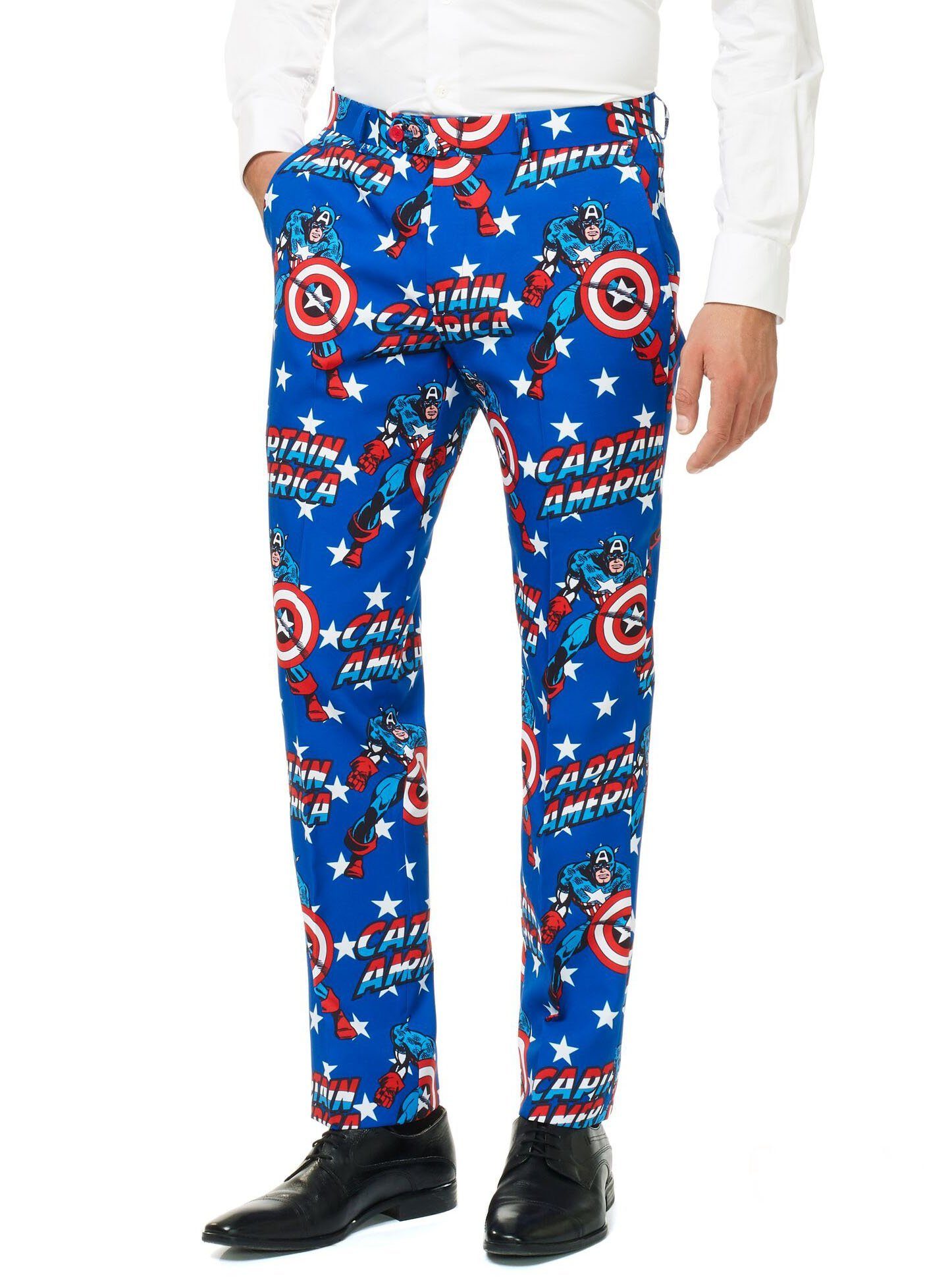 Opposuits Partyanzug Captain America Anzug - Karneval Faschingskostüm, Lizenzierter Marvel-Anzug - einmal angeguckt und man sieht nur noch St