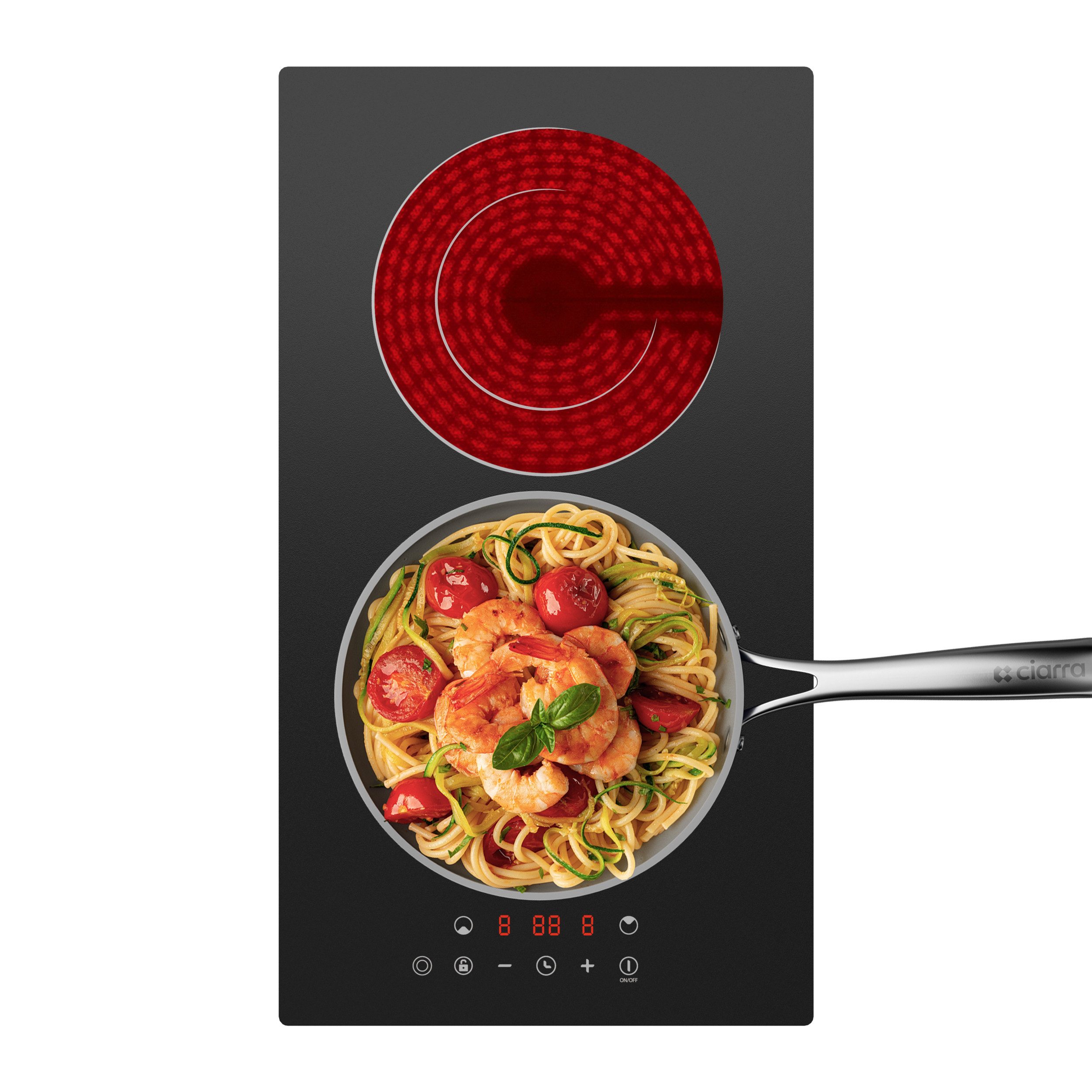 CDV Elektro-Kochfeld 30 cm Doppel-Ring Cerankochfeld 2 Zonen Einbau & Standgerät CDVER322, 9 Stufen, Touch Control mit Timer und Stecker, 3200 W