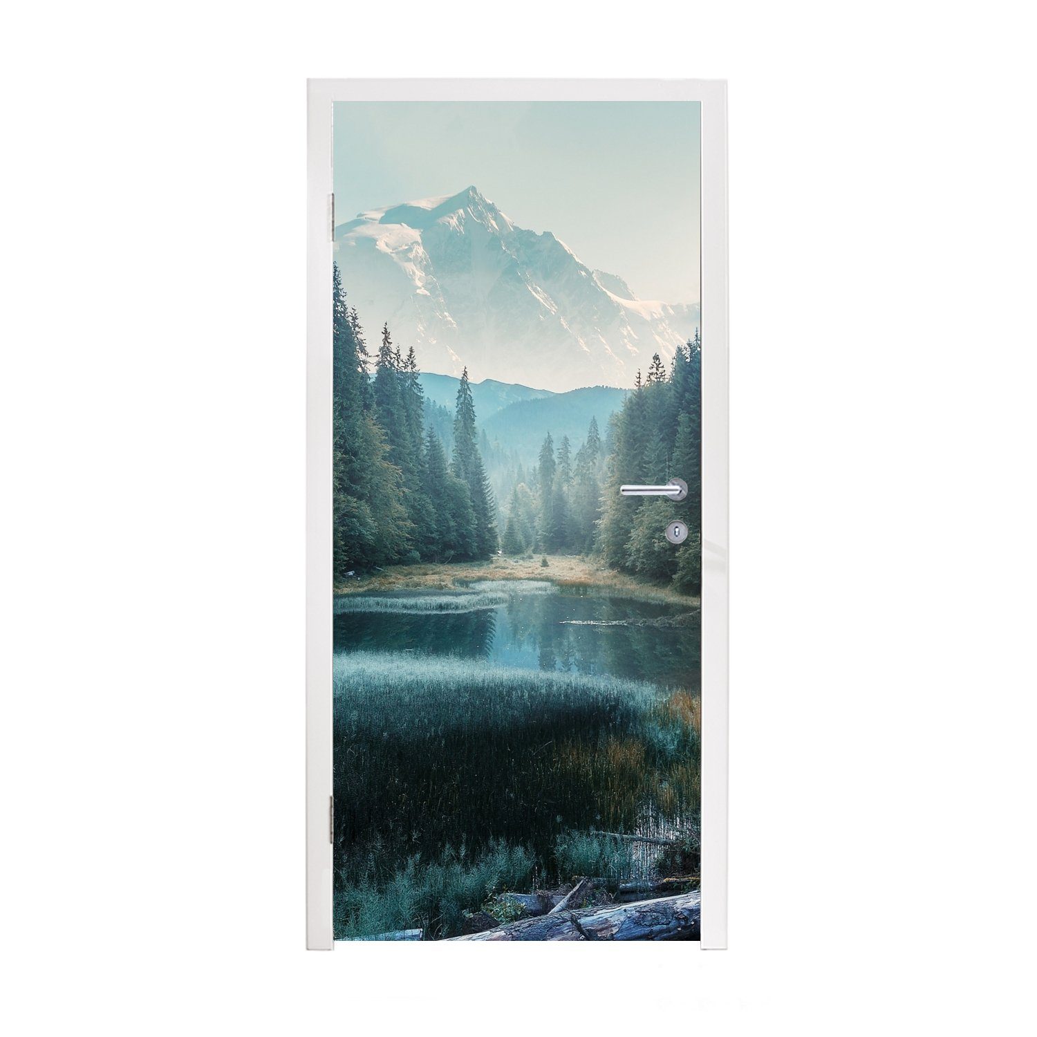 MuchoWow Türtapete Wald - Gras - Berge - Bäume - Natur, Matt, bedruckt, (1 St), Fototapete für Tür, Türaufkleber, 75x205 cm