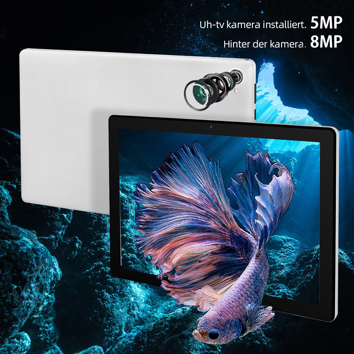 BUFO 10,1 Zoll 64GB erweiterbar auf 1TB mit Maus, Tastatur und Stylus Tablet (10", 64 GB, Android 14, 2,4G/5G WiFi, Android 14, 5000mAh, Gesichtsentsperrung, 1280x800 HD IPS)