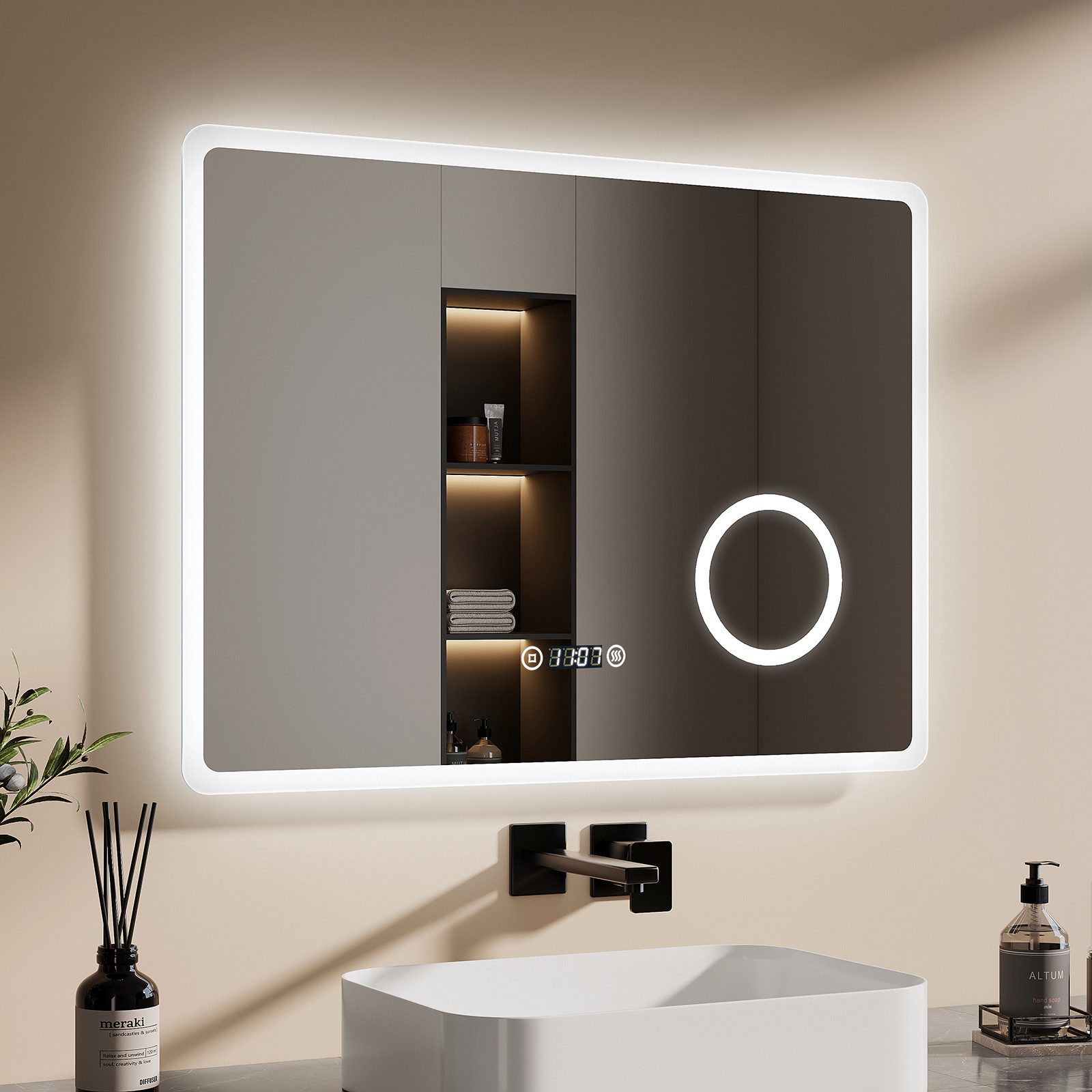 EMKE Badspiegel mit Beleuchtung LED Wandspiegel 3-fach Vergrößerung Kosmeti günstig online kaufen