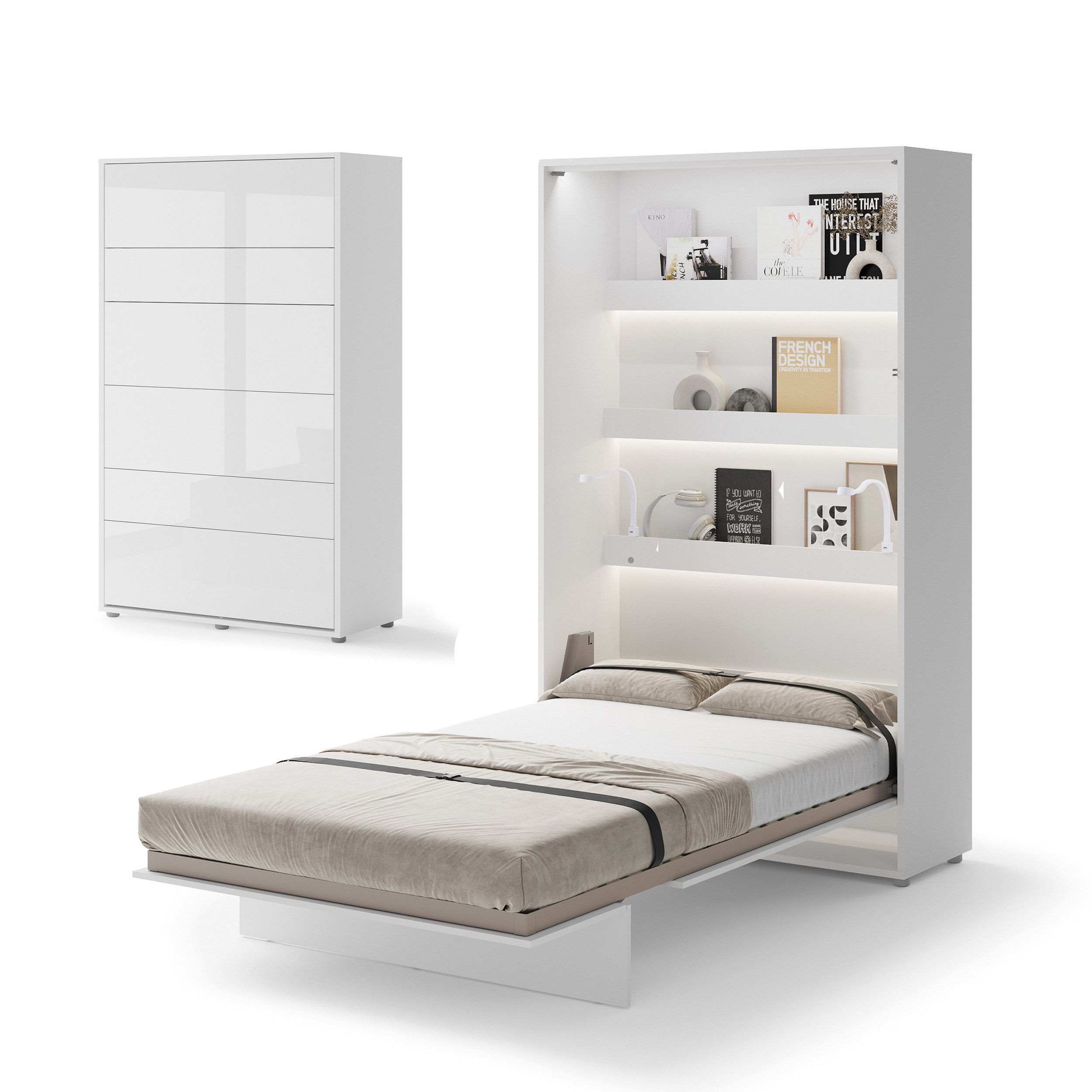 Friderik-EU Schrankbett Vertical Wandklappbett Lenart Bed Concept - inklusive Trageservice Vertikales Wandklappbett mit pneumatischer Hebehilfe, Soft-Close