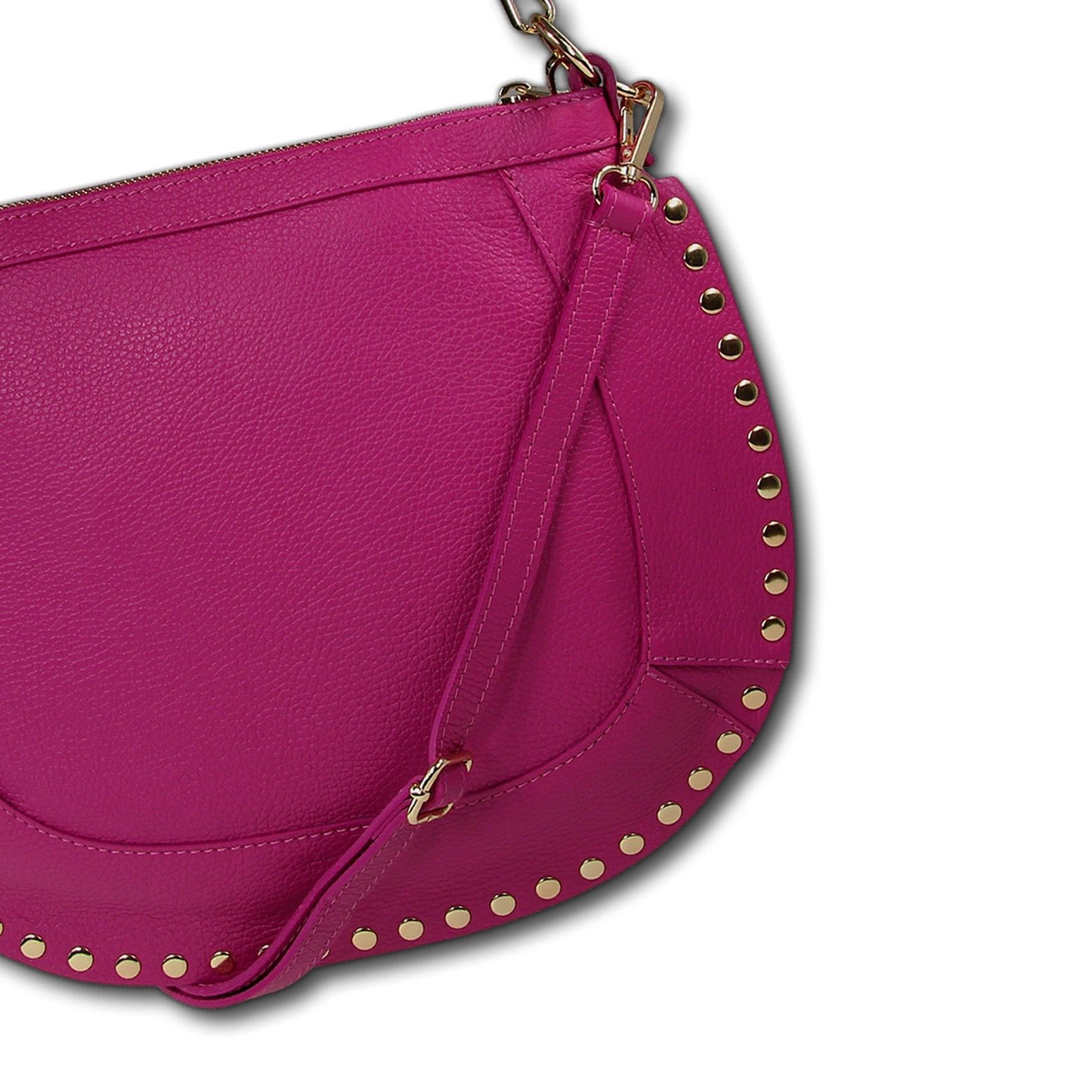 FLORENCE Schultertasche Florence Damen Schulter-Satteltasche (Schultertasche), Damen Leder Schultertasche, Umhängetasche, pink ca. 36cm