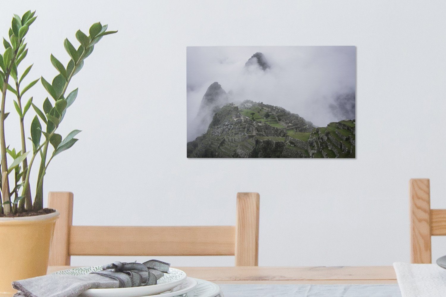 Peru Wandbild Leinwandbilder, - OneMillionCanvasses® Picchu, - (1 cm St), Leinwandbild Wanddeko, Machu 30x20 Aufhängefertig, Nebel