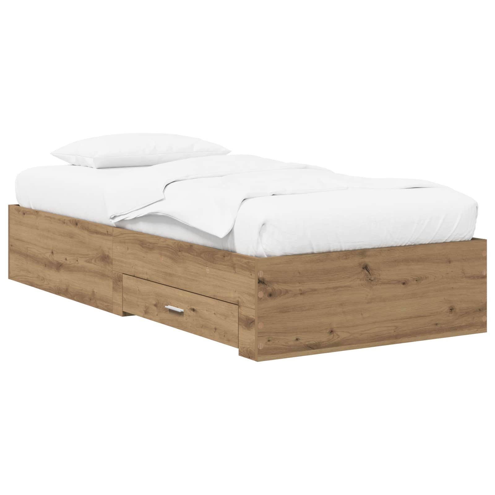 vidaXL Bett Bettrahmen mit Schubladen Kunsthandwerk Eiche Holzwerkstoff (1-tlg)