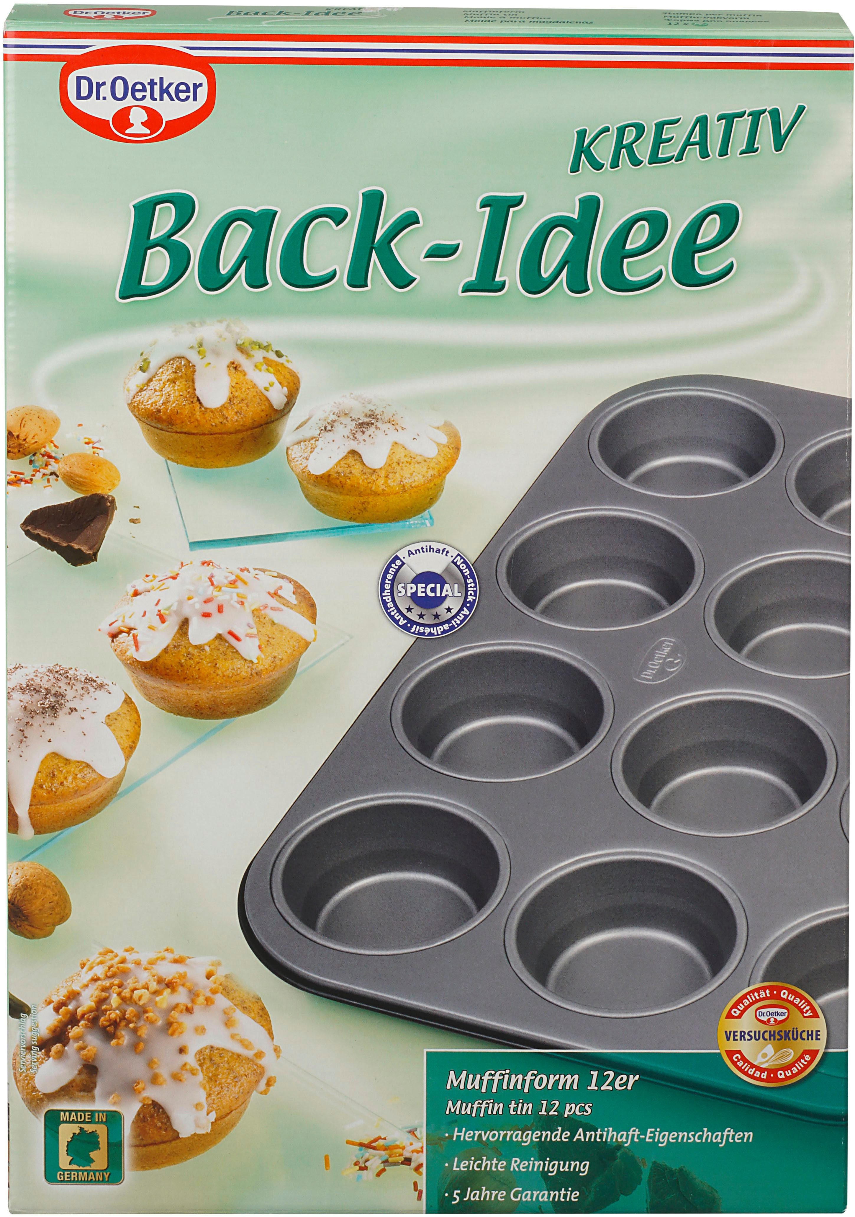 Dr. Oetker Küchenhelfer Muffinform Back-Idee, 12er Form, Muffinblech mit Antihaft-Beschichtung, ausgezeichnete Wärmeleitung, hitzebeständig bis 230°C