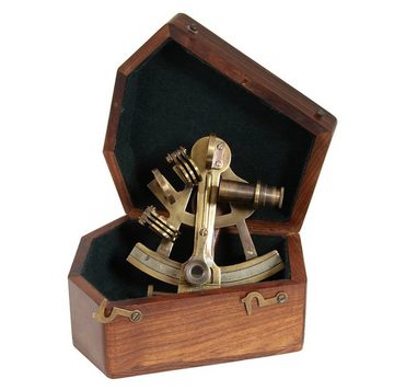 Linoows Dekoobjekt Sextant, Altmessing Spiegelsextant in der Edelholz Box, Reproduktion