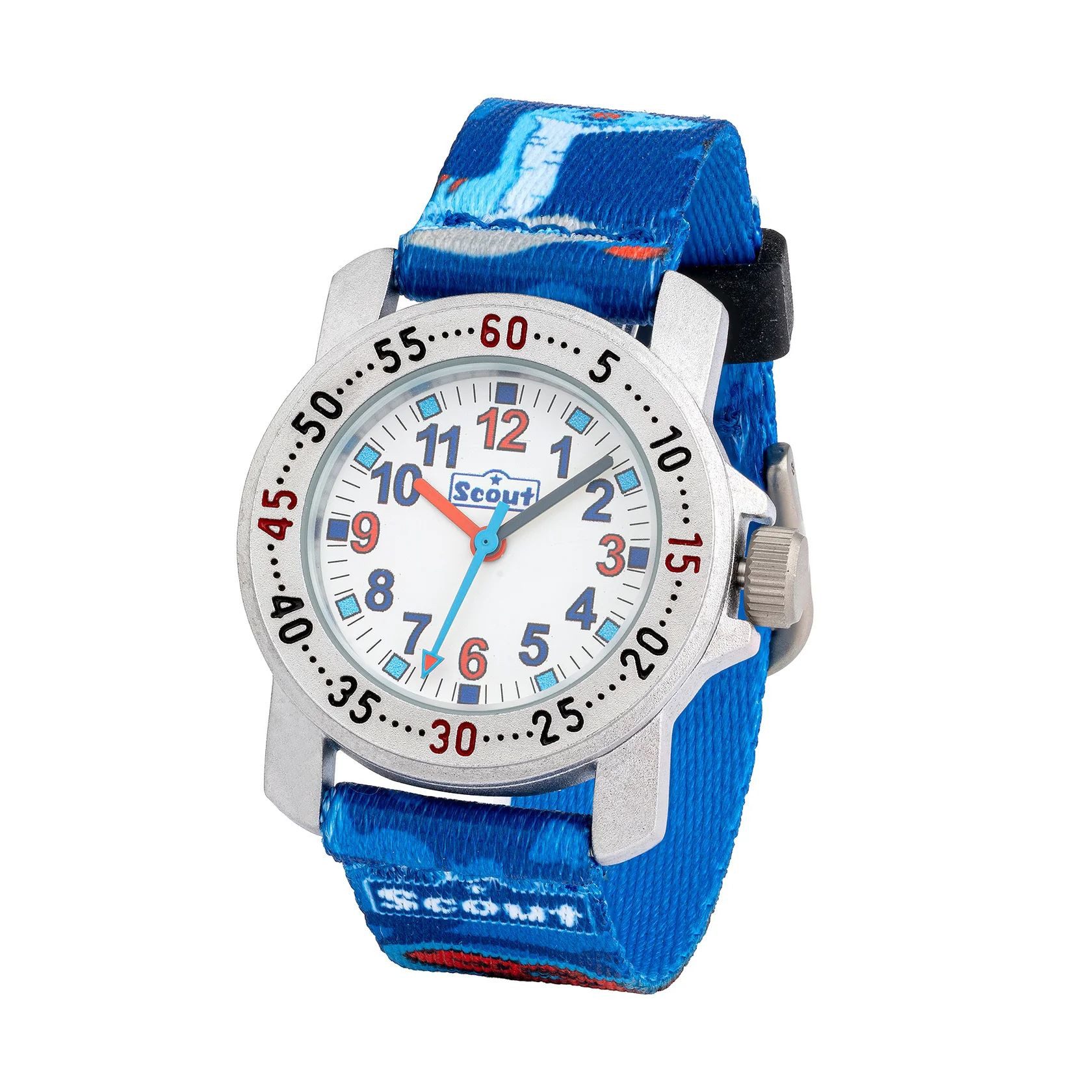 Scout Quarzuhr Action Kinderuhr 164000041 Dinosaurier Lernuhr Textilband Blau 32 mm