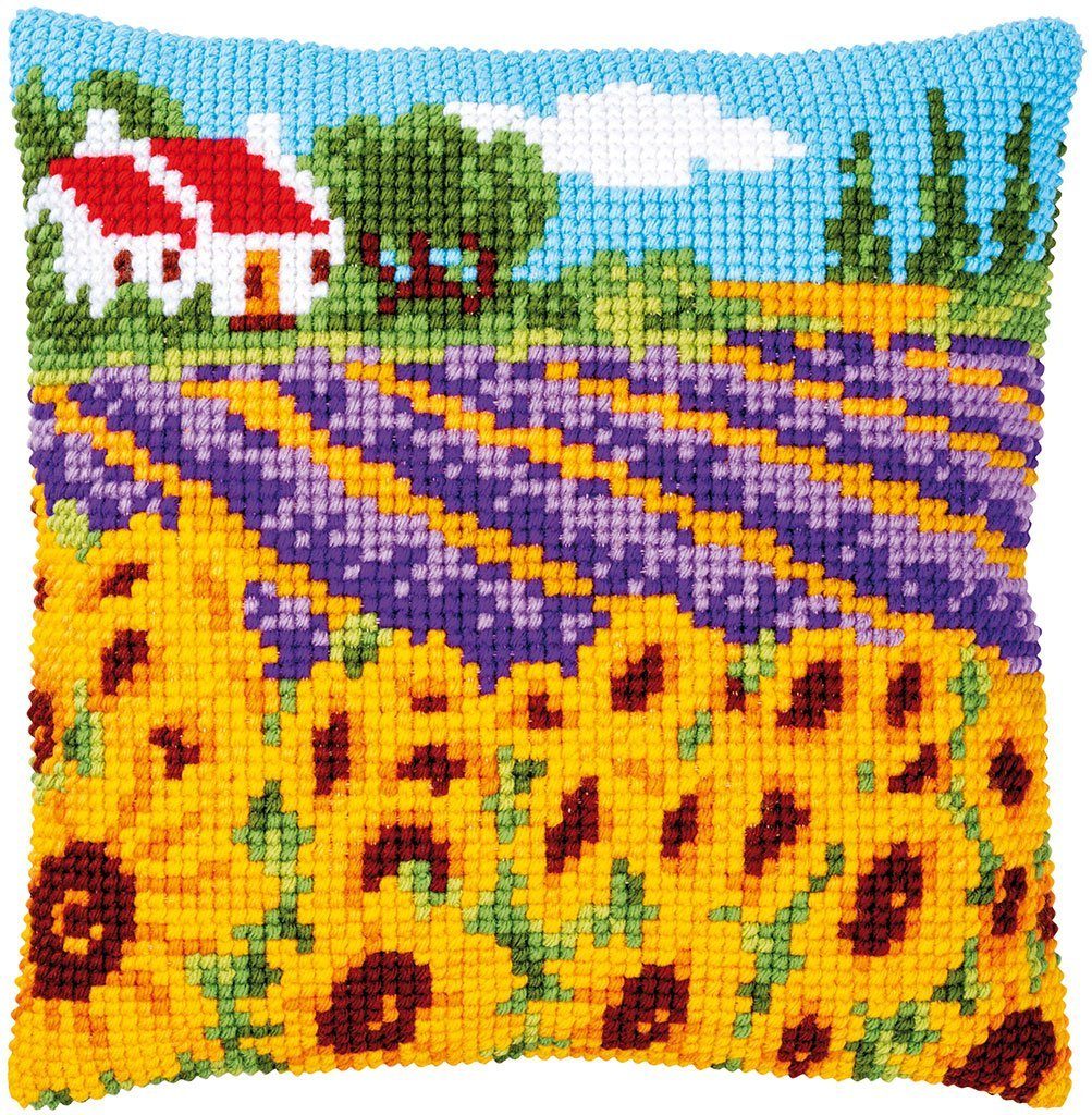 Vervaco Kreativset Vervaco PN-0189681 Kreuzstichkissenpackung Sonnenblumenfeld, (Set, embroidery Kit), Made in Europe