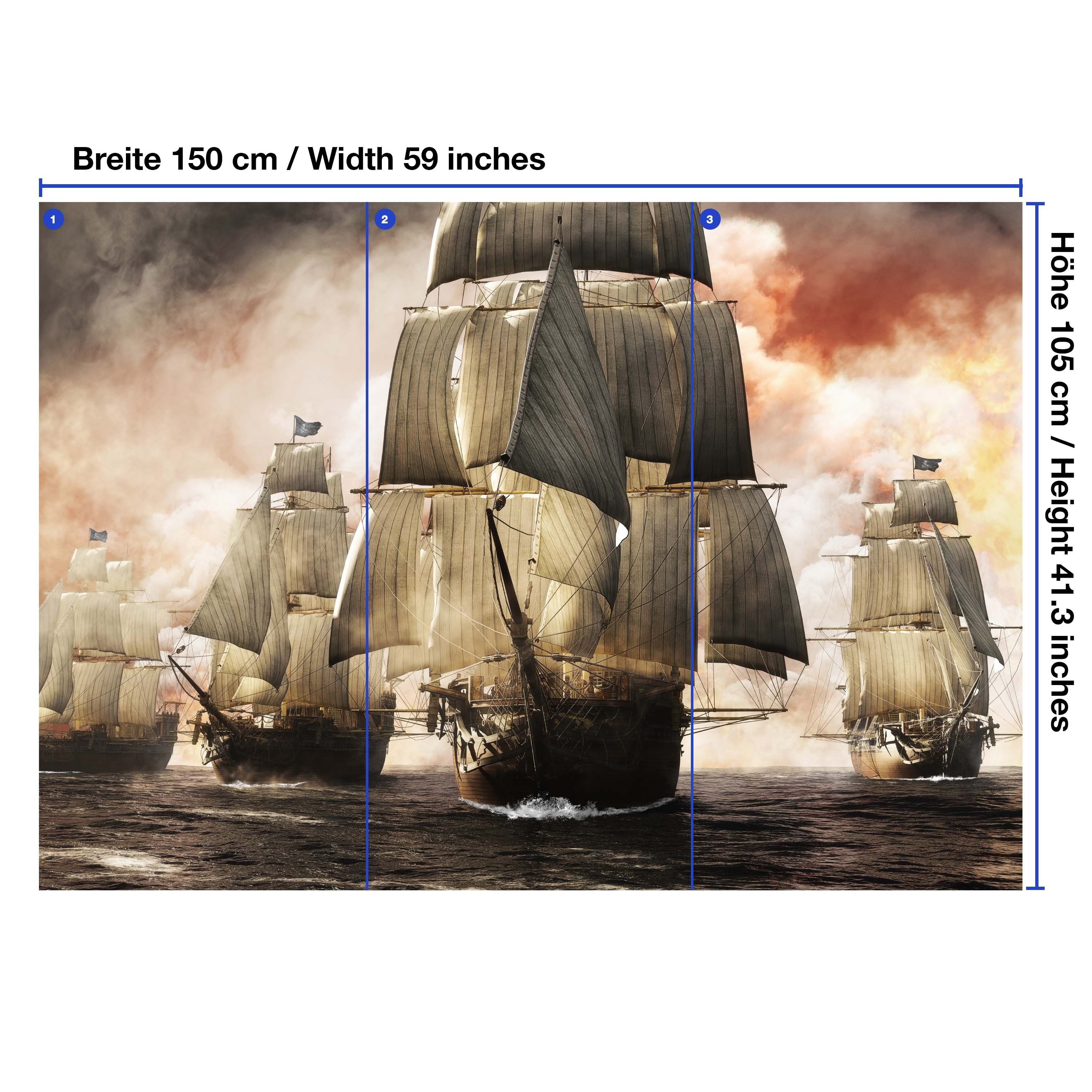Piratenflagge Schiffe wandmotiv24 Fototapete glatt, Meer, Motivtapete, Vliestapete matt, Wandtapete,