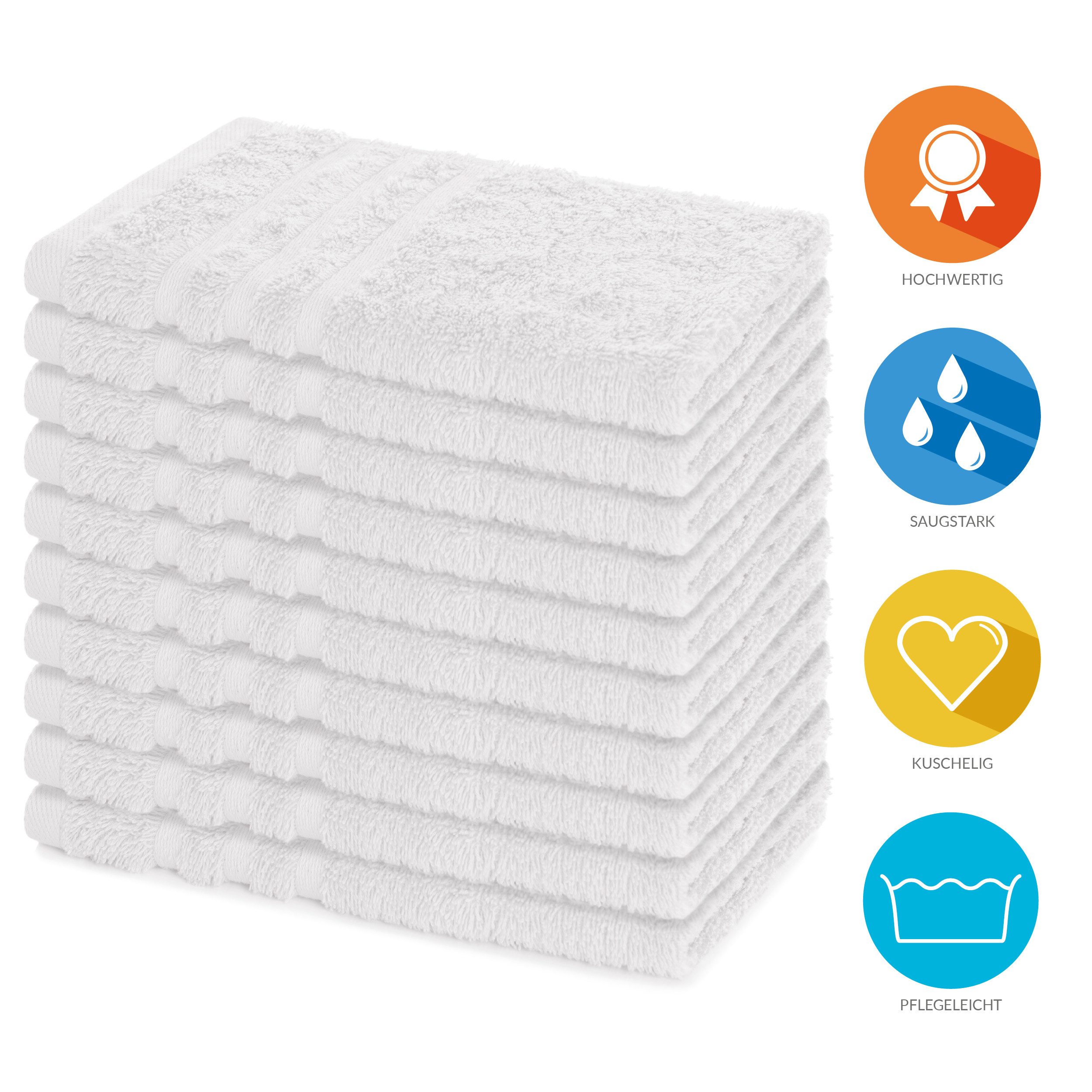 Lavea Gästehandtücher 30x50 cm, 10er Set Gästehandtuch, Elena-Frottee Handtuch, Gästetuch, (Set, 10-St), 500 g/m² Frottier, weich & saugstark, pflegeleicht