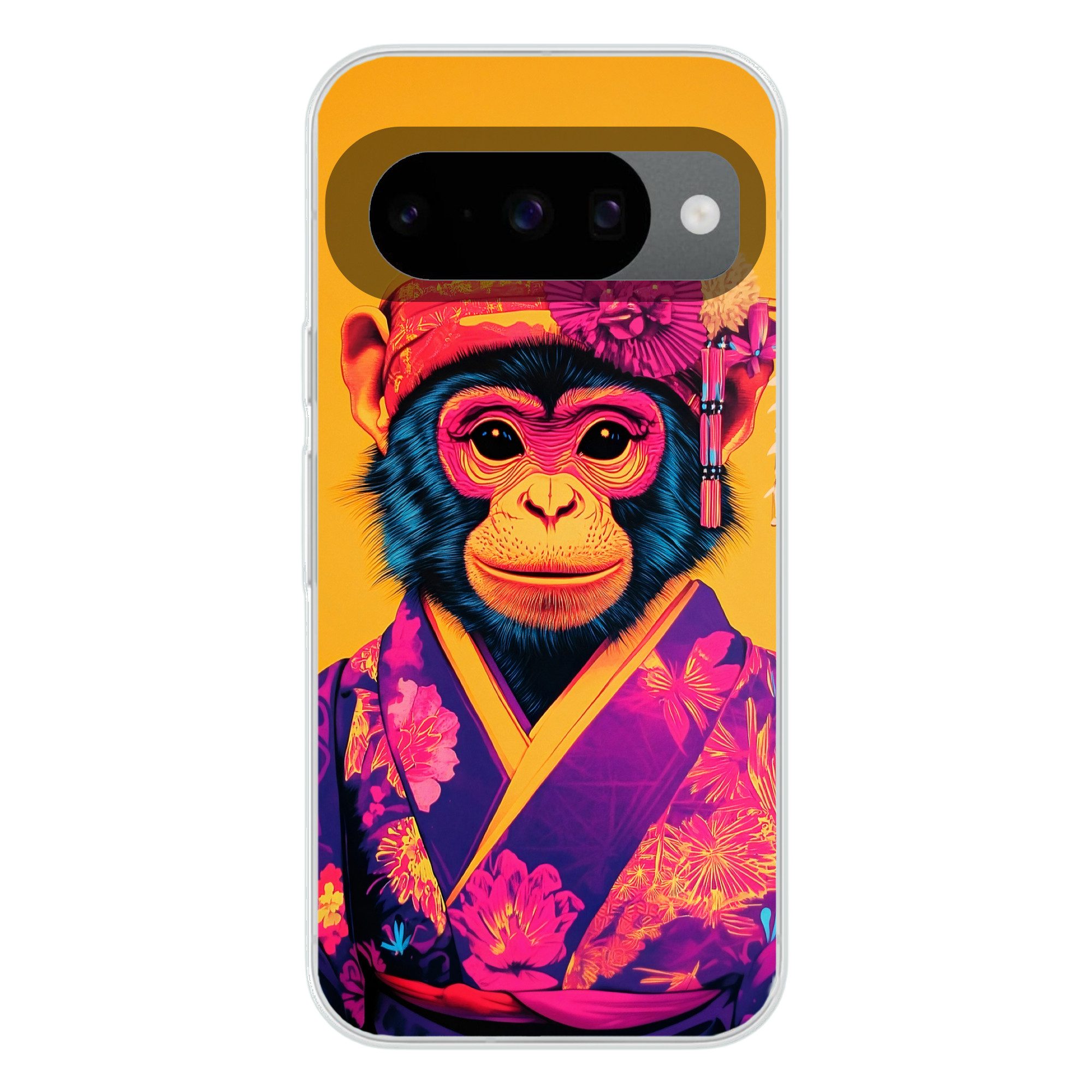 MuchoWow Handyhülle für Google Pixel 10 Pro Affe - Kimono - Blumen - Kopfschmuck, Handy Case, Silikon, Bumper Case Dünn