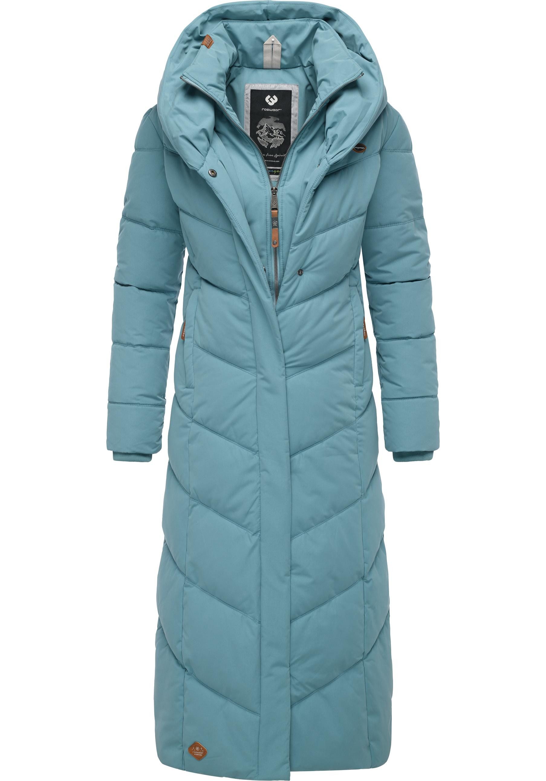 Ragwear Steppmantel Natalka Extralong Gesteppter Damen Mantel mit Kapuze