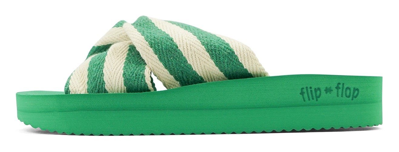Flip Flop Pantolette mit Plateausohle grün-weiß