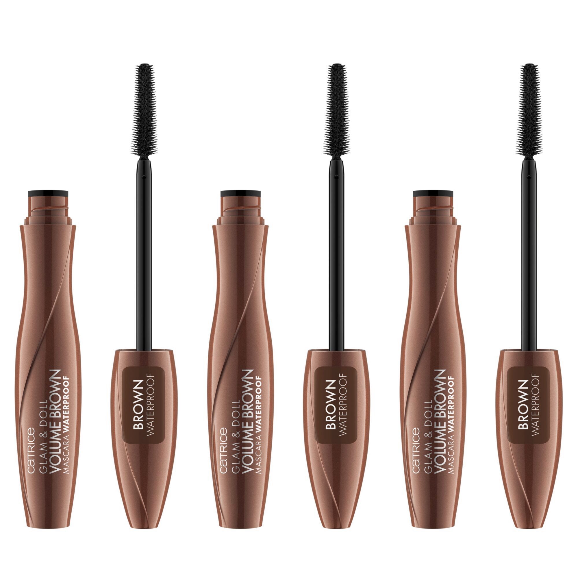 Catrice Mascara Glam & Doll Volume Brown Mascara Waterproof, 3-tlg., Wasserfest und volumengebend für einen natürlichen Alltagslook!