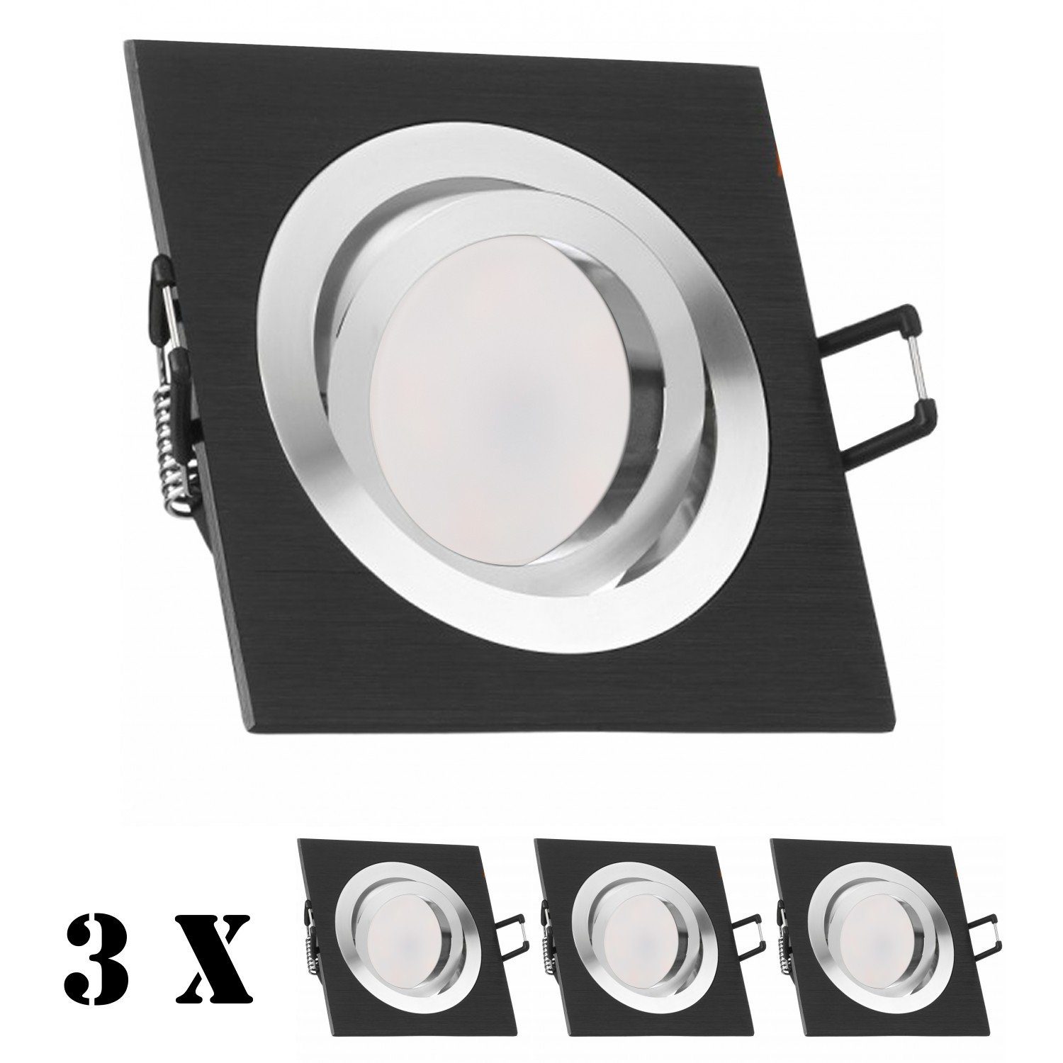 Set mit 5W LED LEDANDO flach extra Leuchtmittel 3er LED schwarz Einbaustrahler in Einbaustrahler