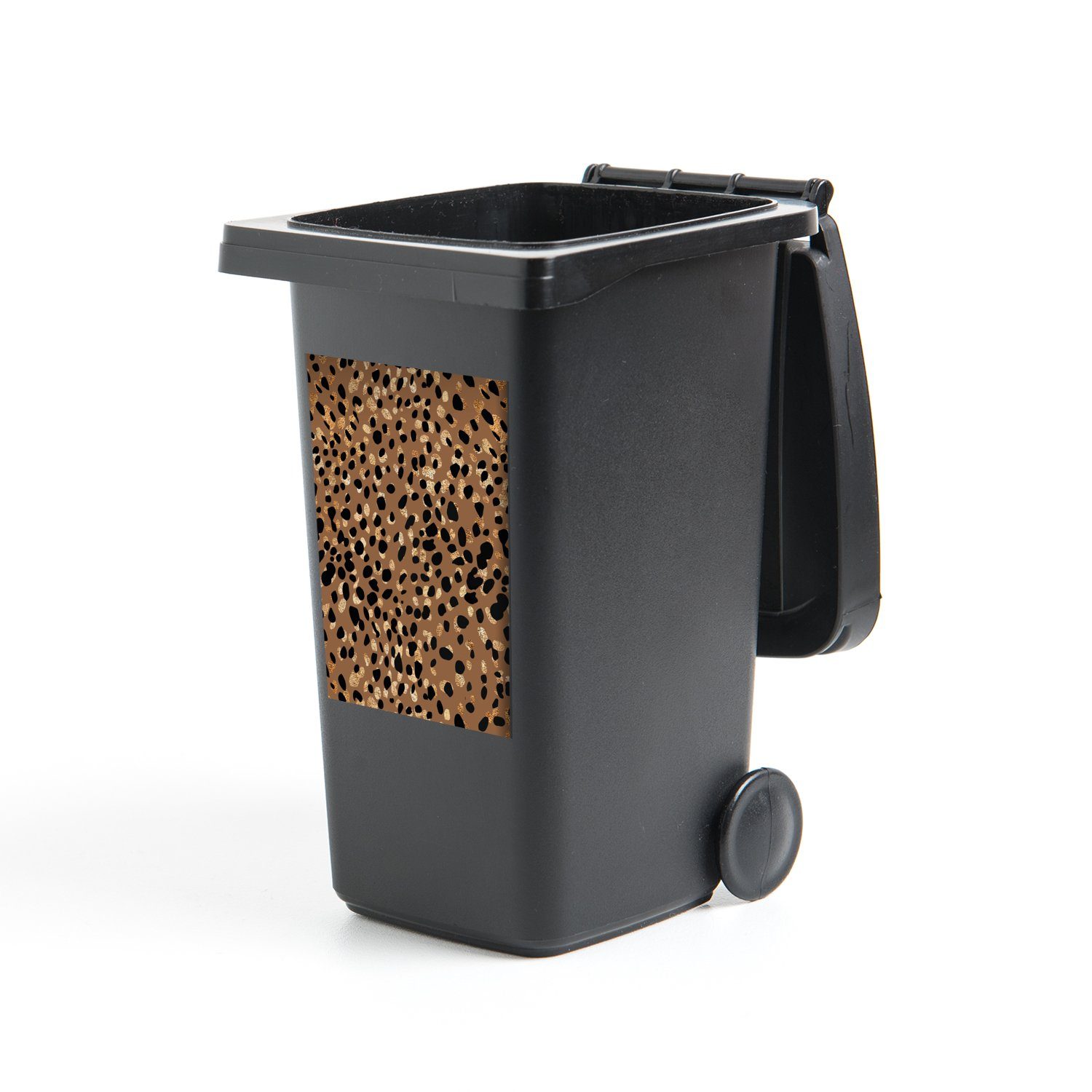 MuchoWow Wandsticker Leopard - Tiermuster - Braun - Gold (1 St), Mülleimer-aufkleber, Mülltonne, Sticker, Container, Abfalbehälter