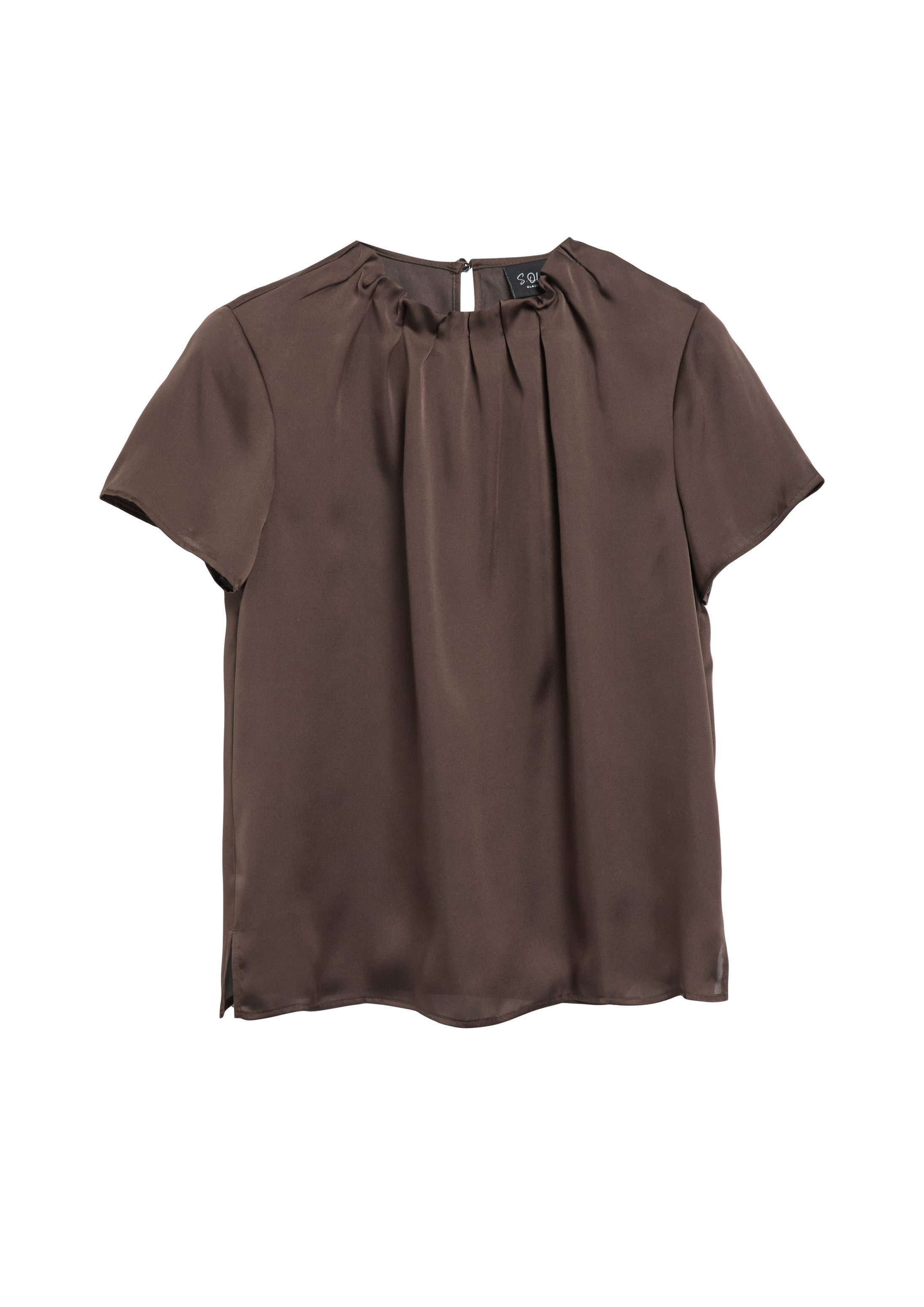s.Oliver Kurzarmbluse Bluse Satinierte Bluse mit Falten-Detail und Knopfverschluss