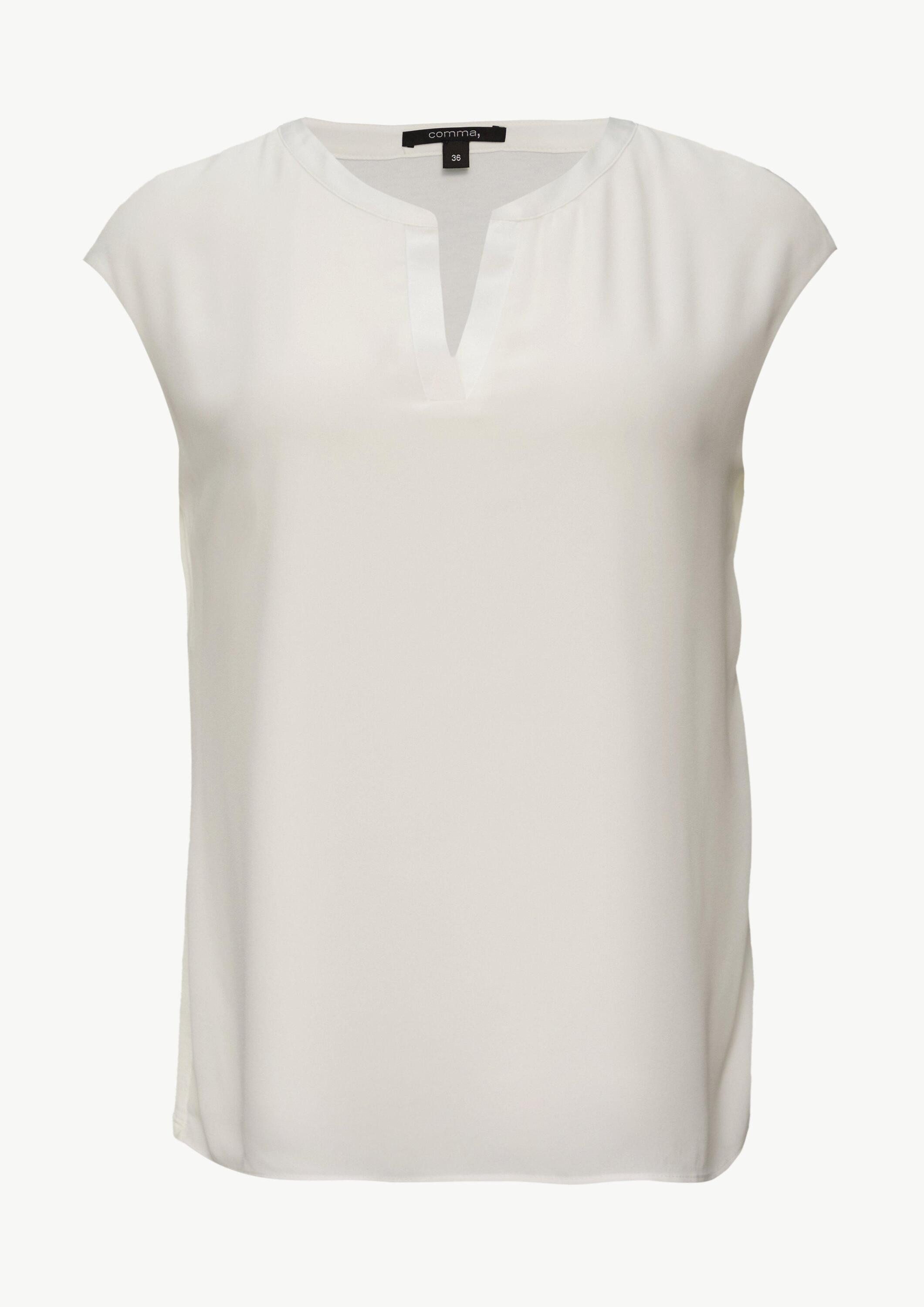 comma Kurzarmshirt T-Shirt Blusenshirt mit Satinblende