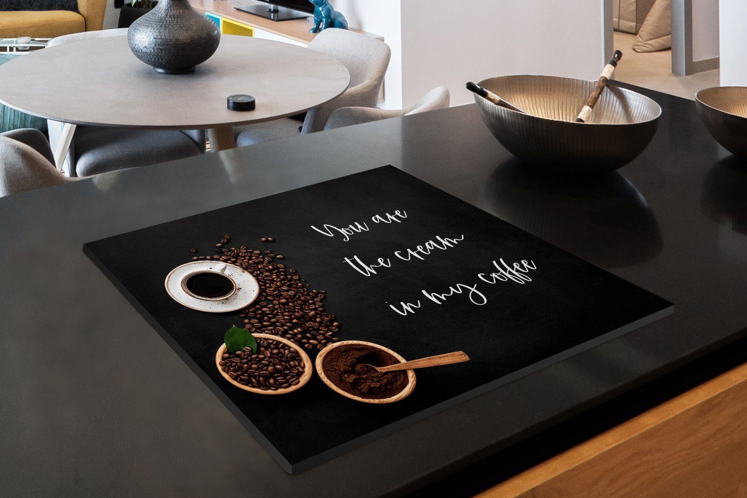 MuchoWow Herdblende-/Abdeckplatte Du bist Mobile - Arbeitsfläche Vinyl, meinem Zitate Sahne (1 tlg), 60x52 cm, die Kaffee nutzbar, - in -, Kaffee Ceranfeldabdeckung