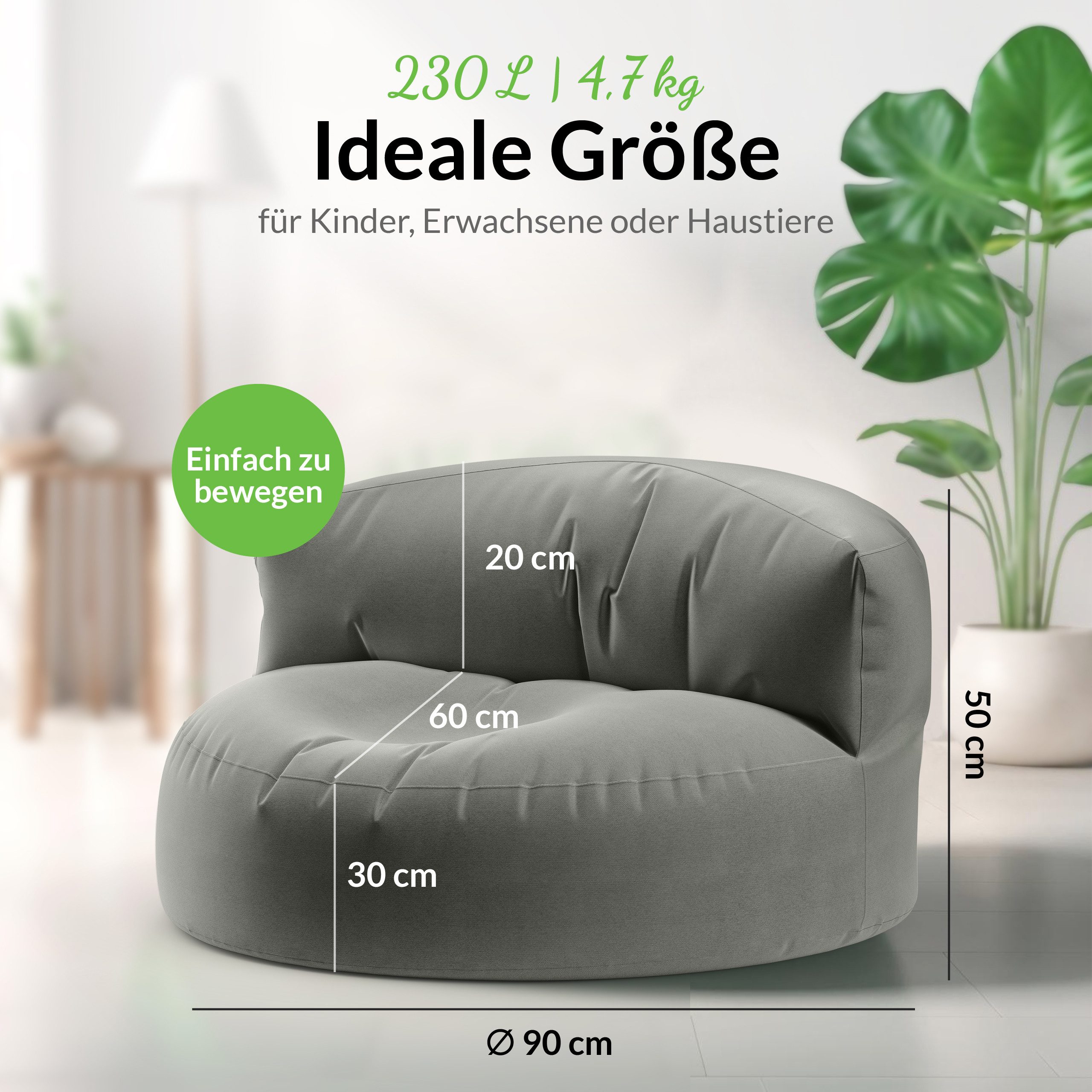 Green Bean Sitzsack Sitzsack Sofa Indoor Outdoor Lounge (mit Rückenlehne, wasserabweisender & abwaschbarer Bezug), Couch Sitzmöglichkeit Gartenliege mit Rückenlehne