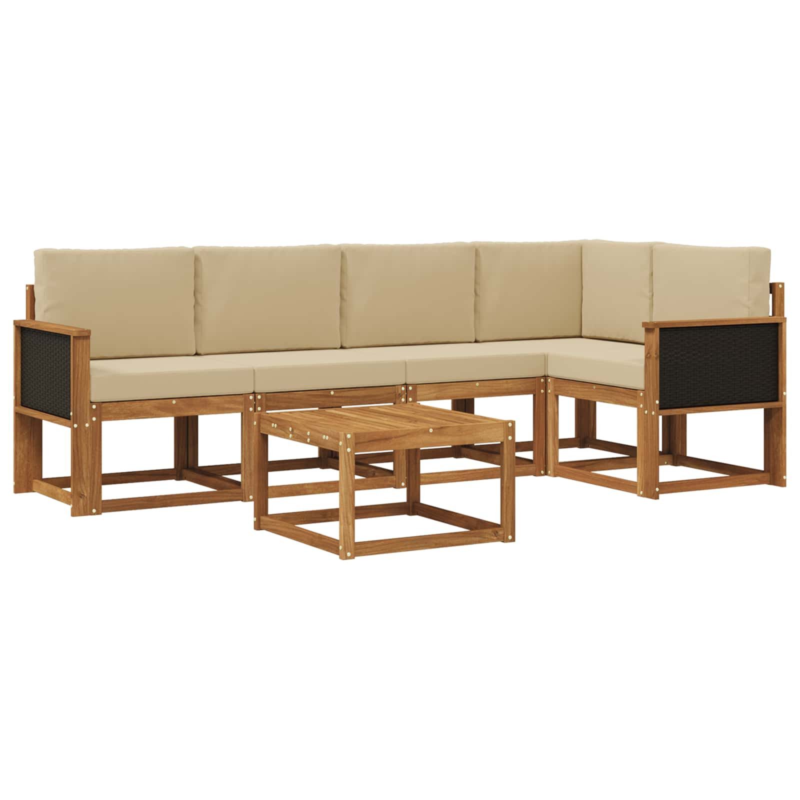 vidaXL Garten-Essgruppe 59 x 59 x 37 cm Outdoor-Sofagarnitur 6 pcs Natur und Beige Massivholz