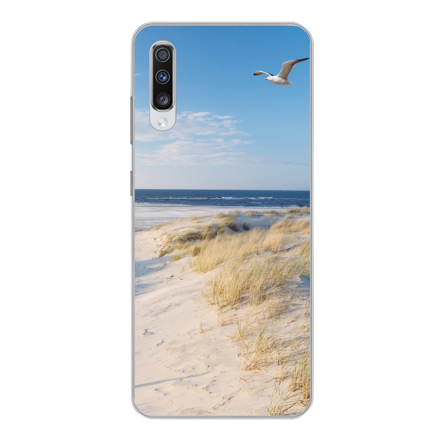 MuchoWow Handyhülle für Samsung Galaxy A70 Düne - Möwe - Strand - Meer - Sonne, Phone Case, Silikon, Schutzhülle Dünn