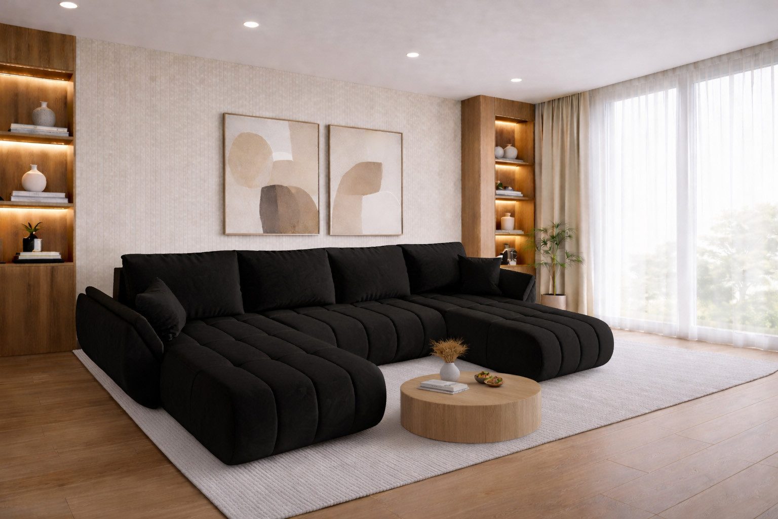 Kaiser Möbel Ecksofa TOKYO U PREMIUM im Veloursstoff Monolith,Schlaffunktion und Bettkasten, Ecksofa U-Form, U-Form,Wasserabweisender Veloursstoff Monolith