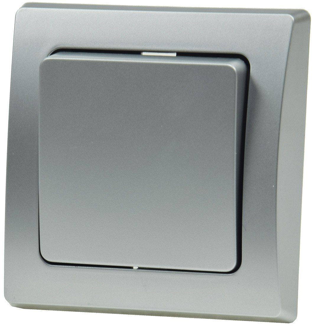 Schalter DELPHI Taster 0-250V~/ 10A, inkl. Rahmen, UP, silber