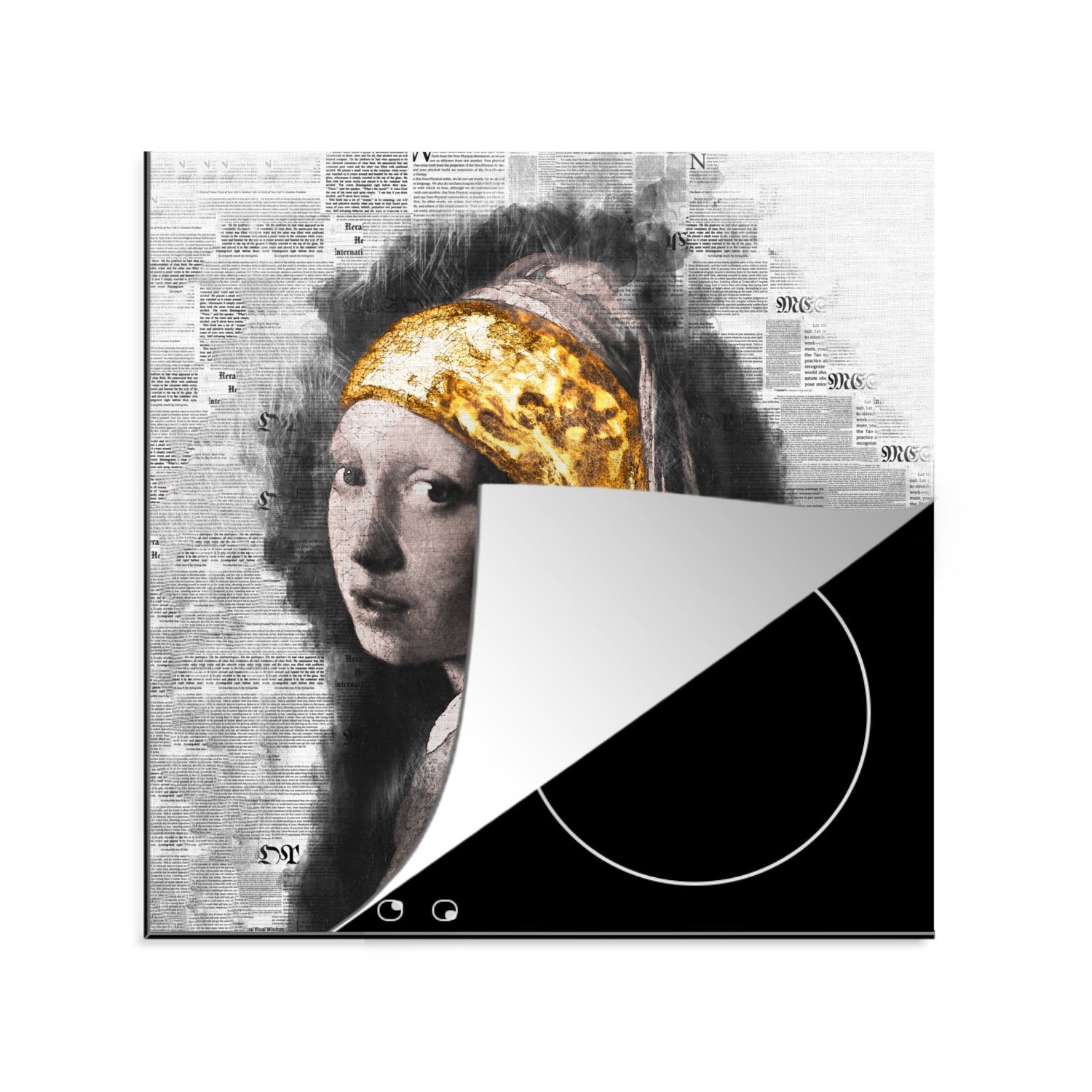 Vermeer - Perlenohrring Gold, für cm, Ceranfeldabdeckung, küche (1 Arbeitsplatte Vinyl, Herdblende-/Abdeckplatte Mädchen dem - mit 78x78 tlg), Das MuchoWow