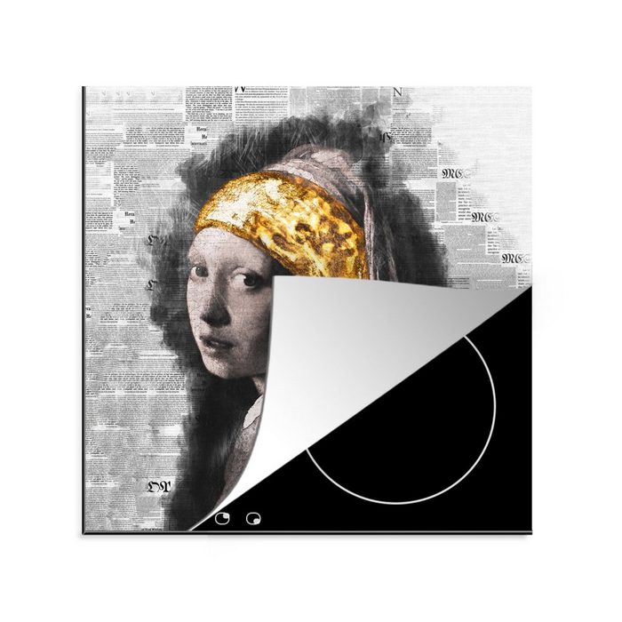 MuchoWow Herdblende-/Abdeckplatte Das Mädchen mit dem Perlenohrring - Vermeer - Gold Vinyl (1 tlg) Ceranfeldabdeckung Arbeitsplatte für küche