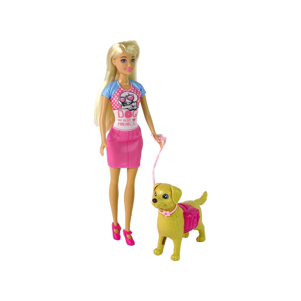 LEAN TOYS Anziehpuppe Modepuppe Hundespielset Haustierpflege (Spar-Set, 1-tlg., 30 x 9 x 5 cm beweglich), Hund mit Futterfunktion, bewegliche Gliedmaßen, Leine