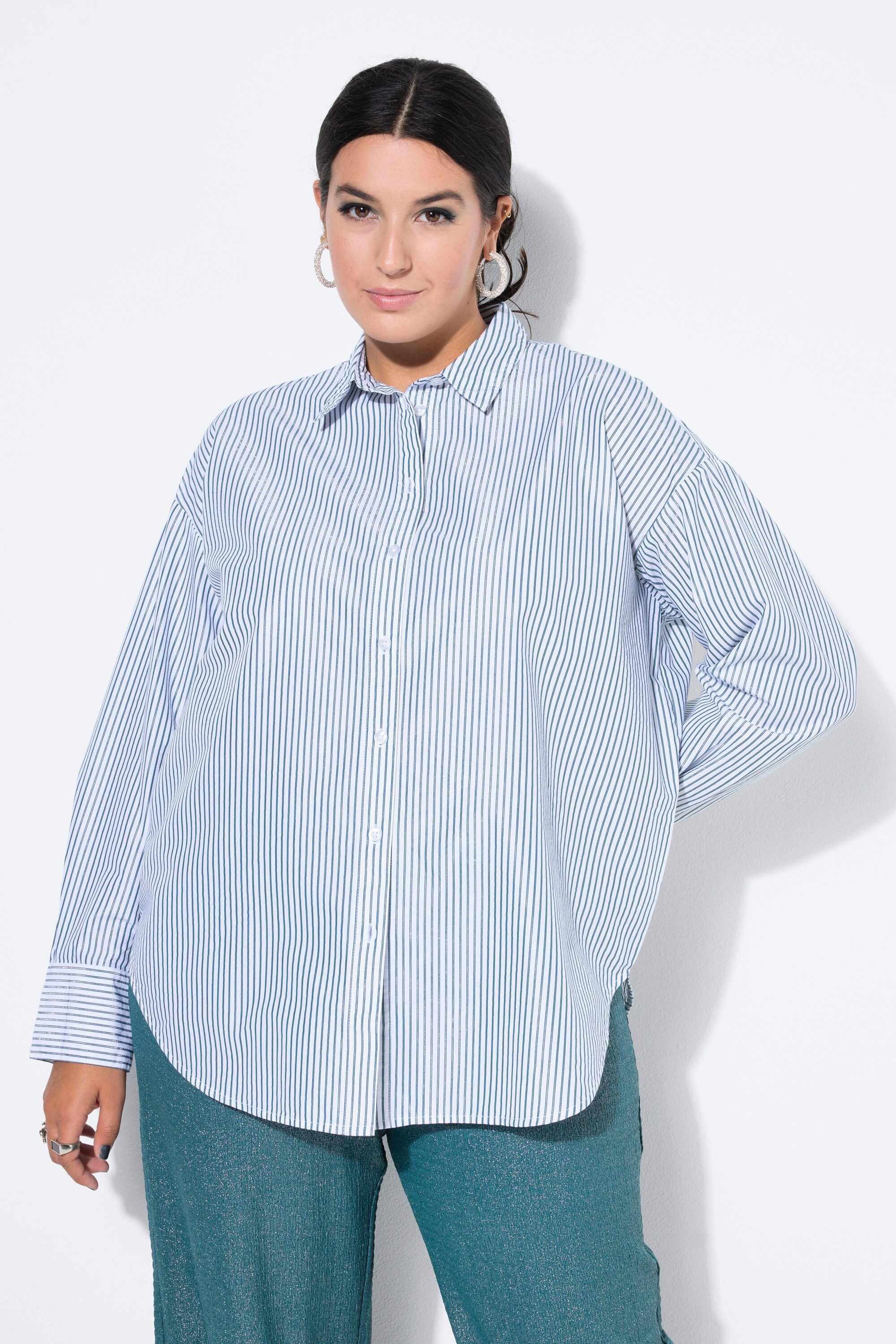 Hemdbluse Hemdbluse oversized Glitzerstreifen