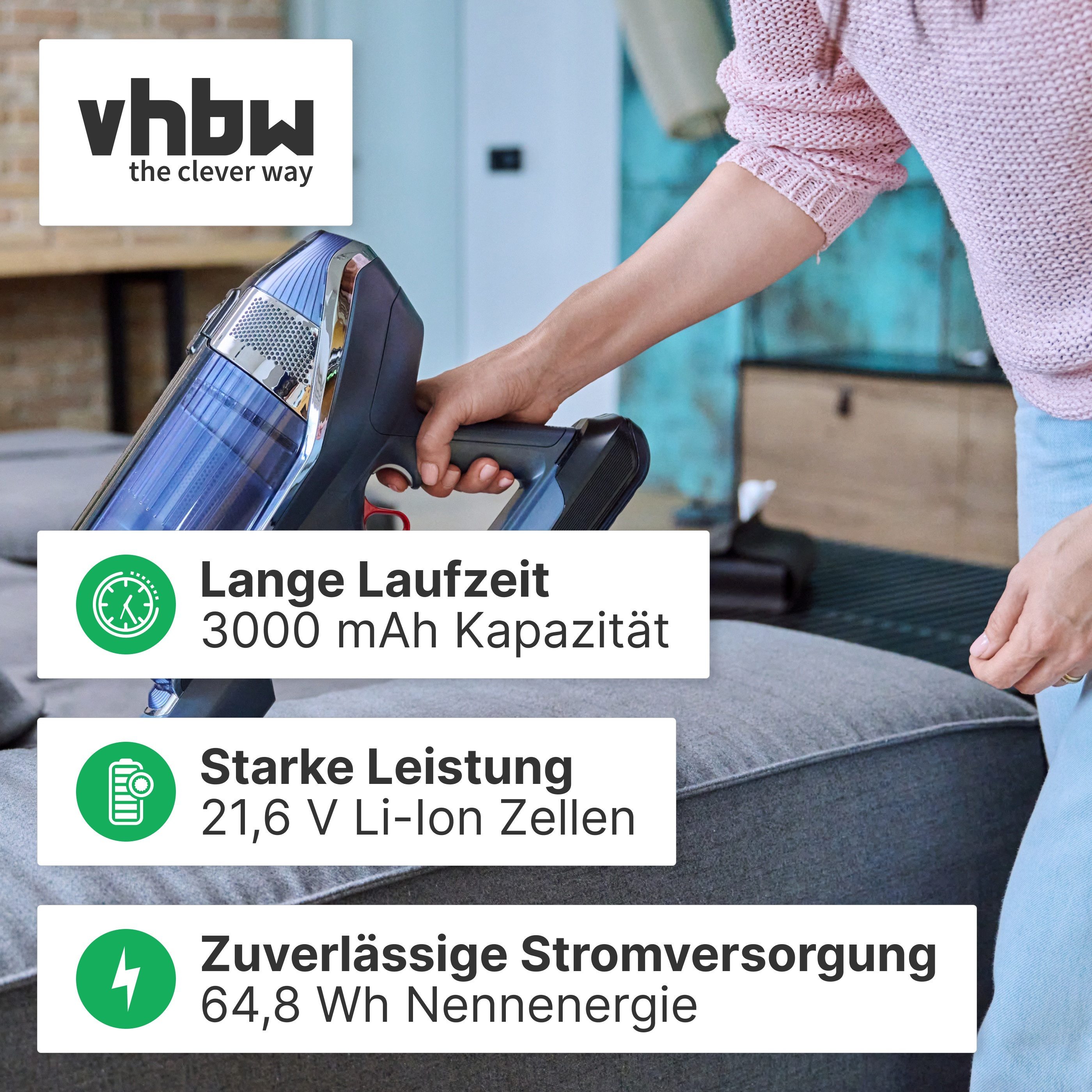 vhbw passend für Dyson SV10, V8, V8 Absolute Cord-Free, SV12, V8 Animal, V8 Staubsauger-Akku Akku Li-Ion 3000 mAh (21,6 V, 1 St), Leistungsfähiger Austausch-Akk – Bild 3 von 5