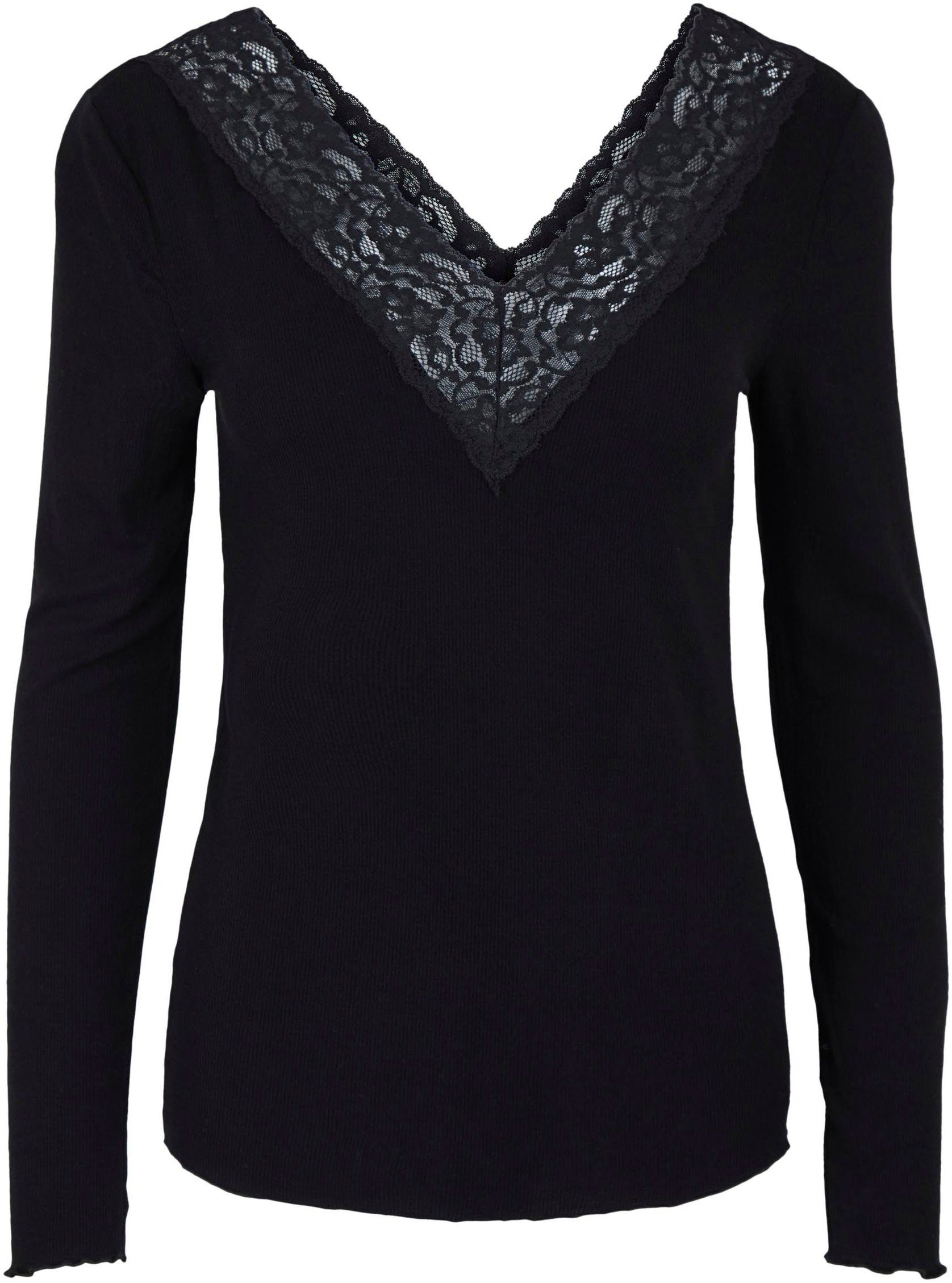 NOOS Ausschnitt Black Spitzenkante mit PCSIRI LS am TOP pieces Langarmshirt