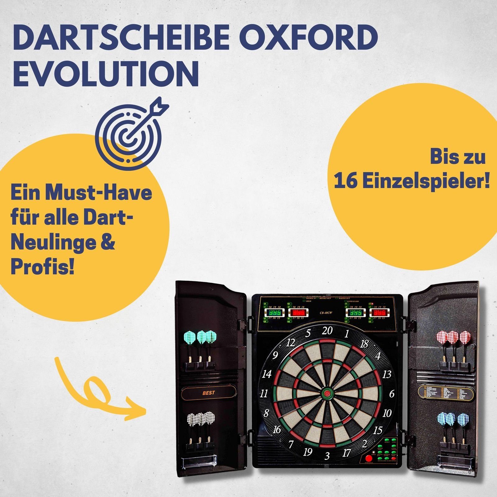 B Best Sporting Dartautomat Elektronische Dartscheibe Oxford Evolution, E-Dartscheibe mit 12 Dartpfeilen & Ersatzspitzen