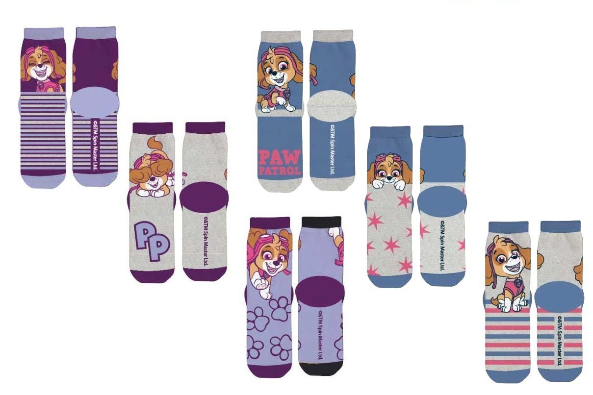 Feinsocken 6x Paw Patrol Mädchensocken 6 Stück Lila - Strümpfe Mädchen Socken Gr.23/26 27/30 31/34