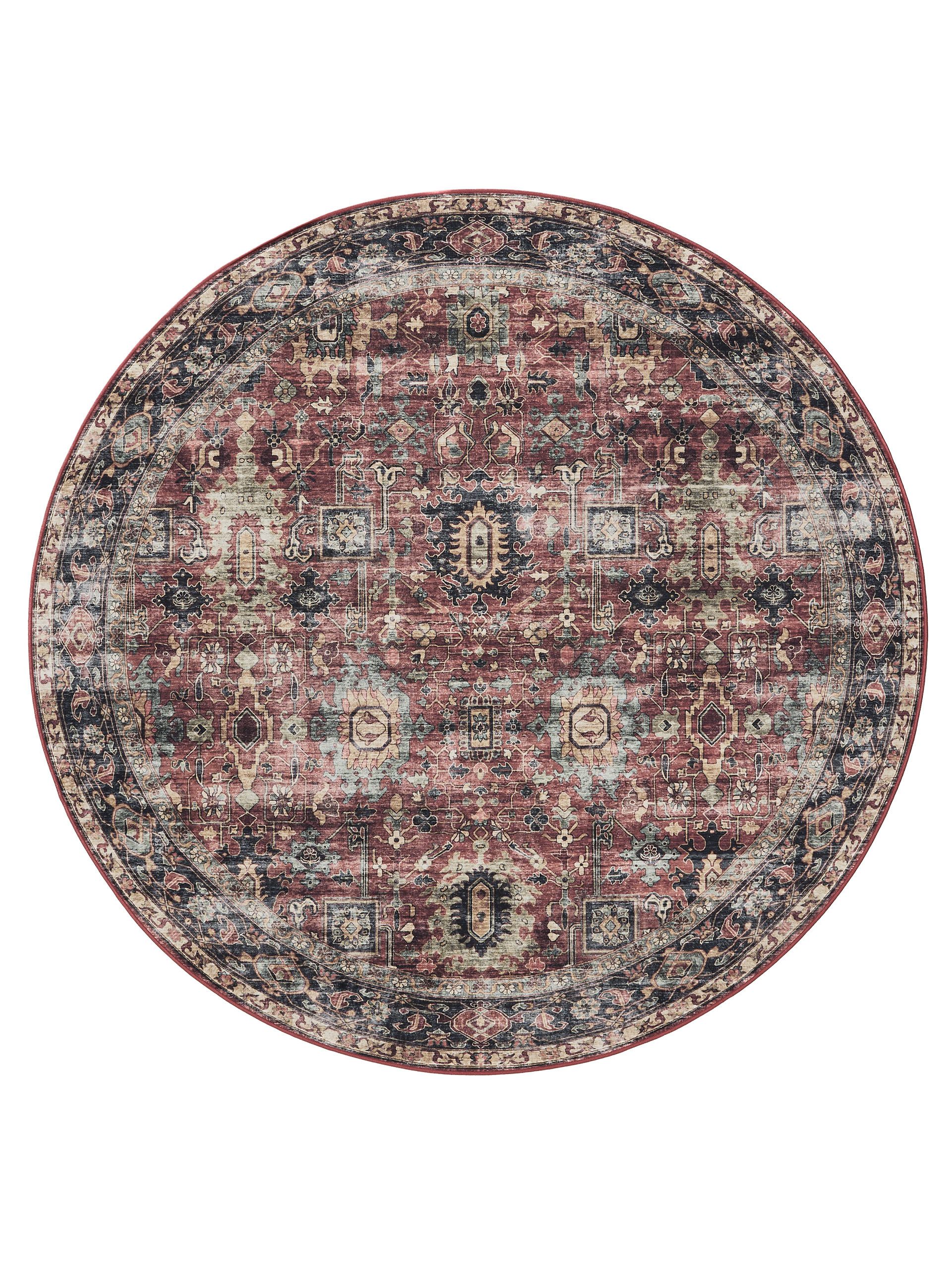 Interiyou Teppich Gent, Rund, Höhe: 5 mm, Vintage Kurzflor für Wohnzimmer, Schlafzimmer, waschbar, pflegeleicht