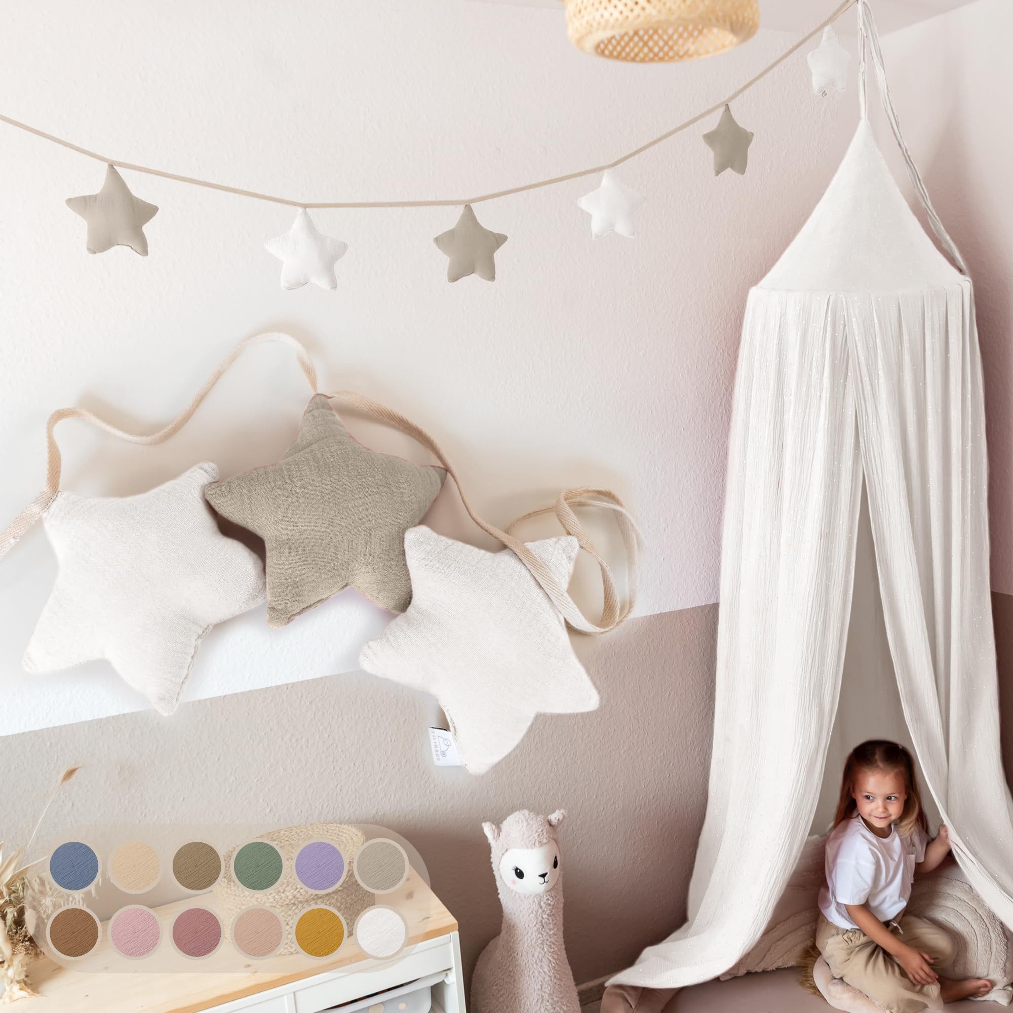 lilimaus Wimpelkette Handgemachte Wimpelkette für Kinderzimmer aus Musselin Baumwolle, Stilvolle Girlande aus Baumwolle - Perfekt für Kinderzimmer Deko