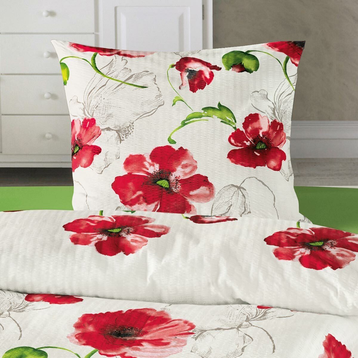 TRAUMSCHLAF Bettwäsche Mohnblume, Seersucker, 2 teilig, günstig online kaufen