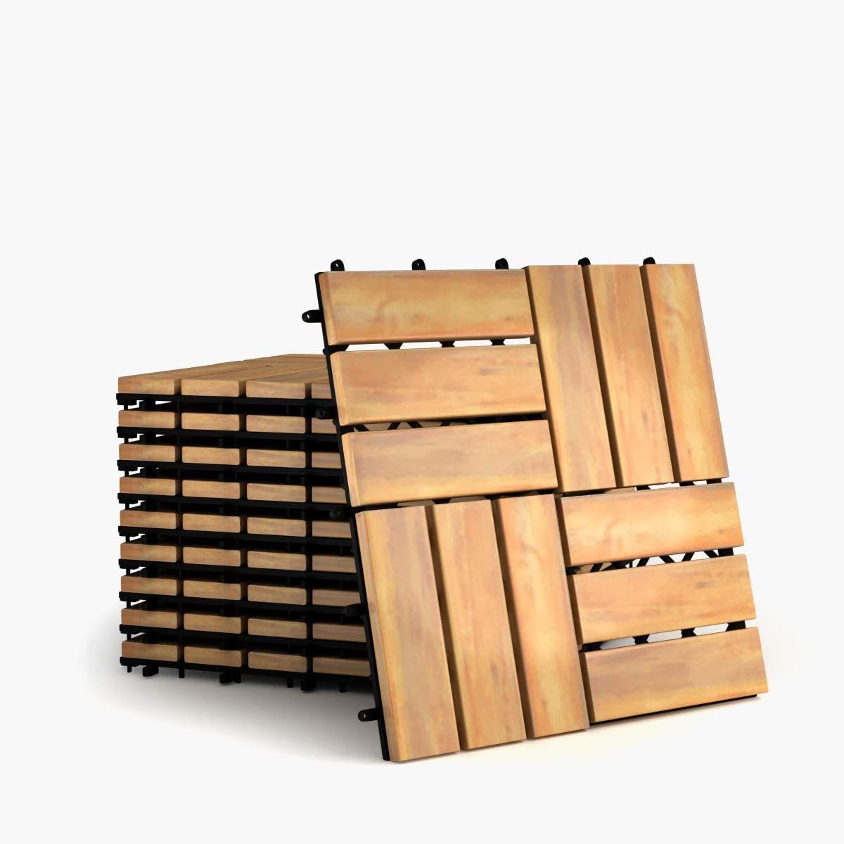 COSTWAY Holzfliesen Terrassenfliesen, 10er Set, 30x30cm, Holz, Braun